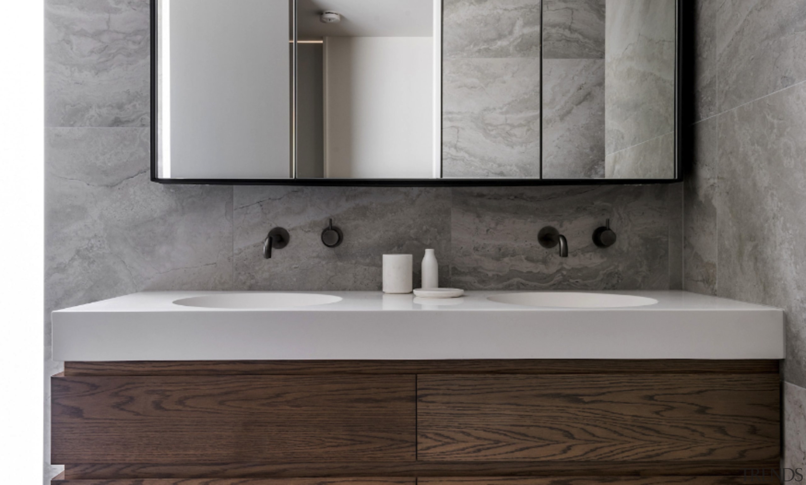 For this vanity, a classic American white oak 