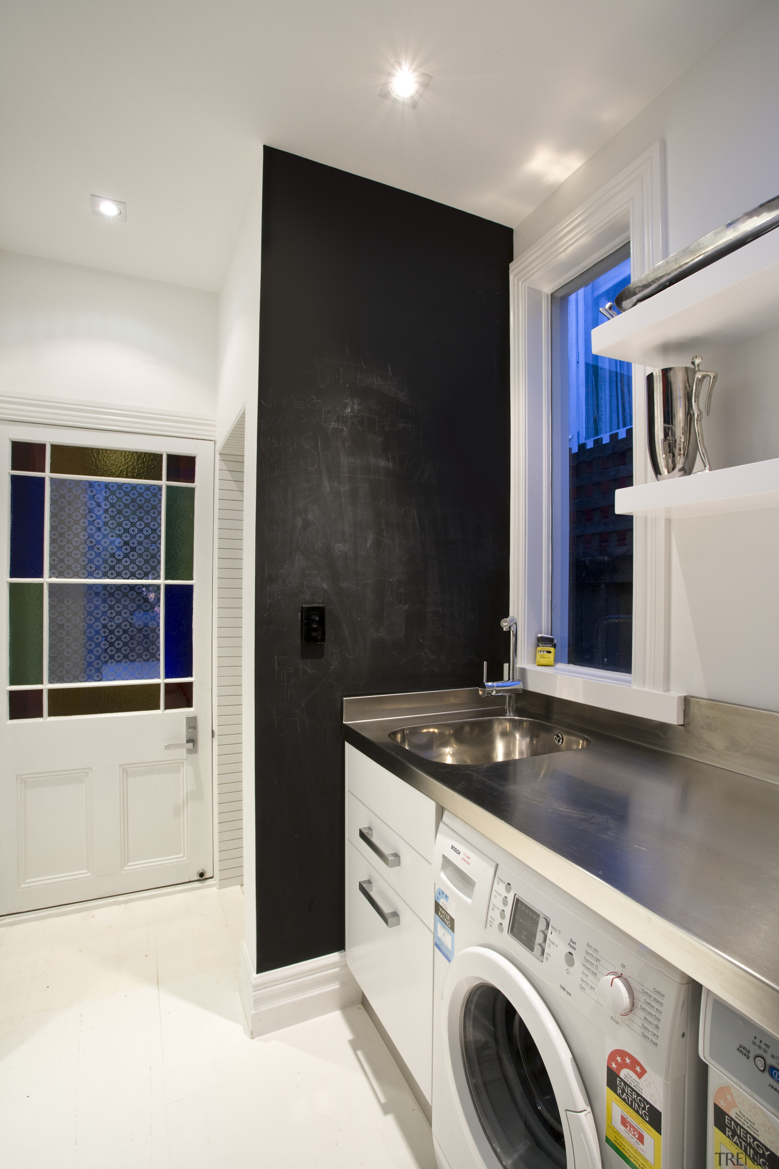 View of a large laundry and scullery which cabinetry, countertop, home appliance, interior design, kitchen, laundry, laundry room, major appliance, real estate, room, gray