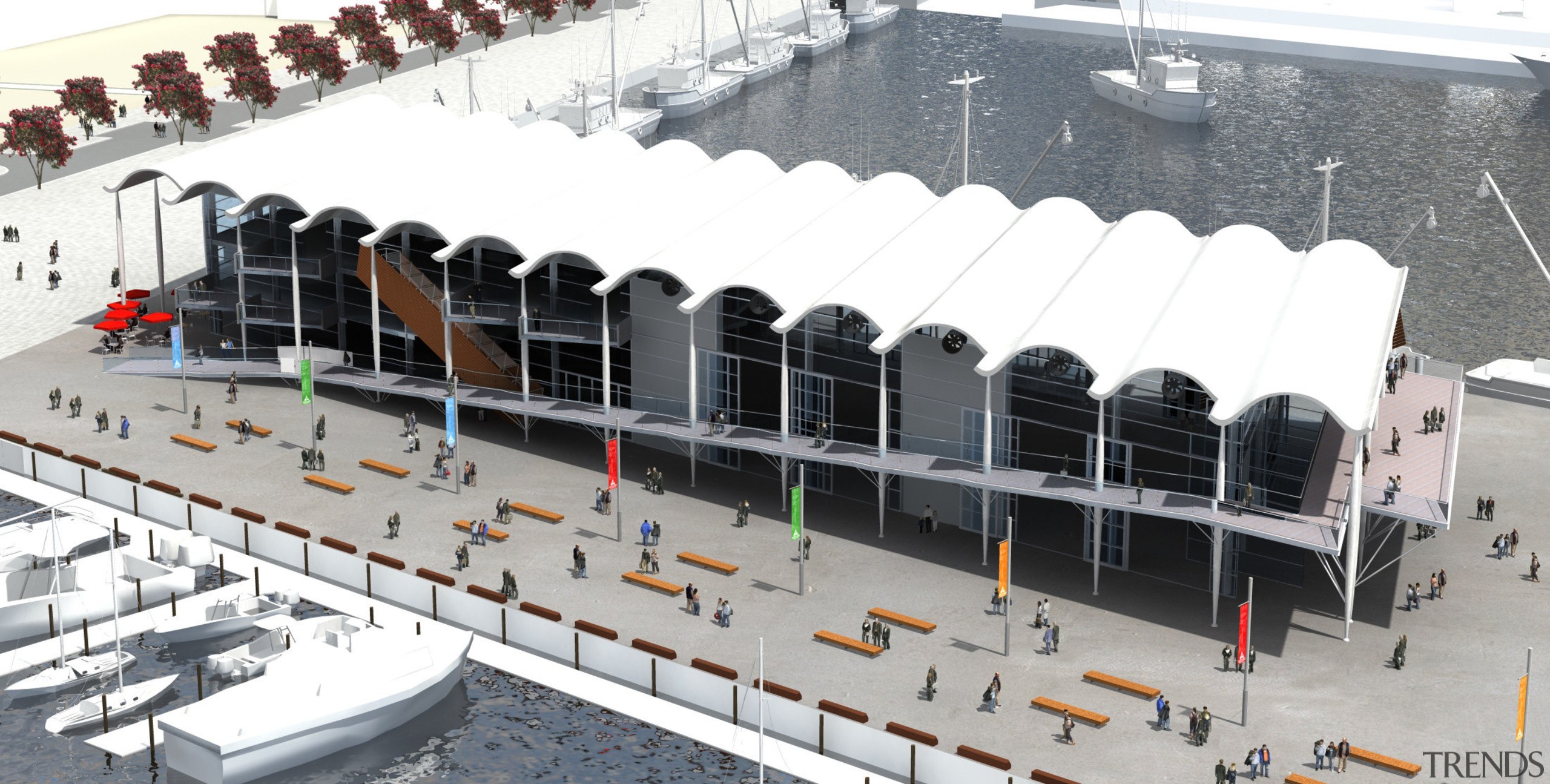 Image of plans to build a Marine Event construction, roof, snow, sport venue, structure, white, gray
