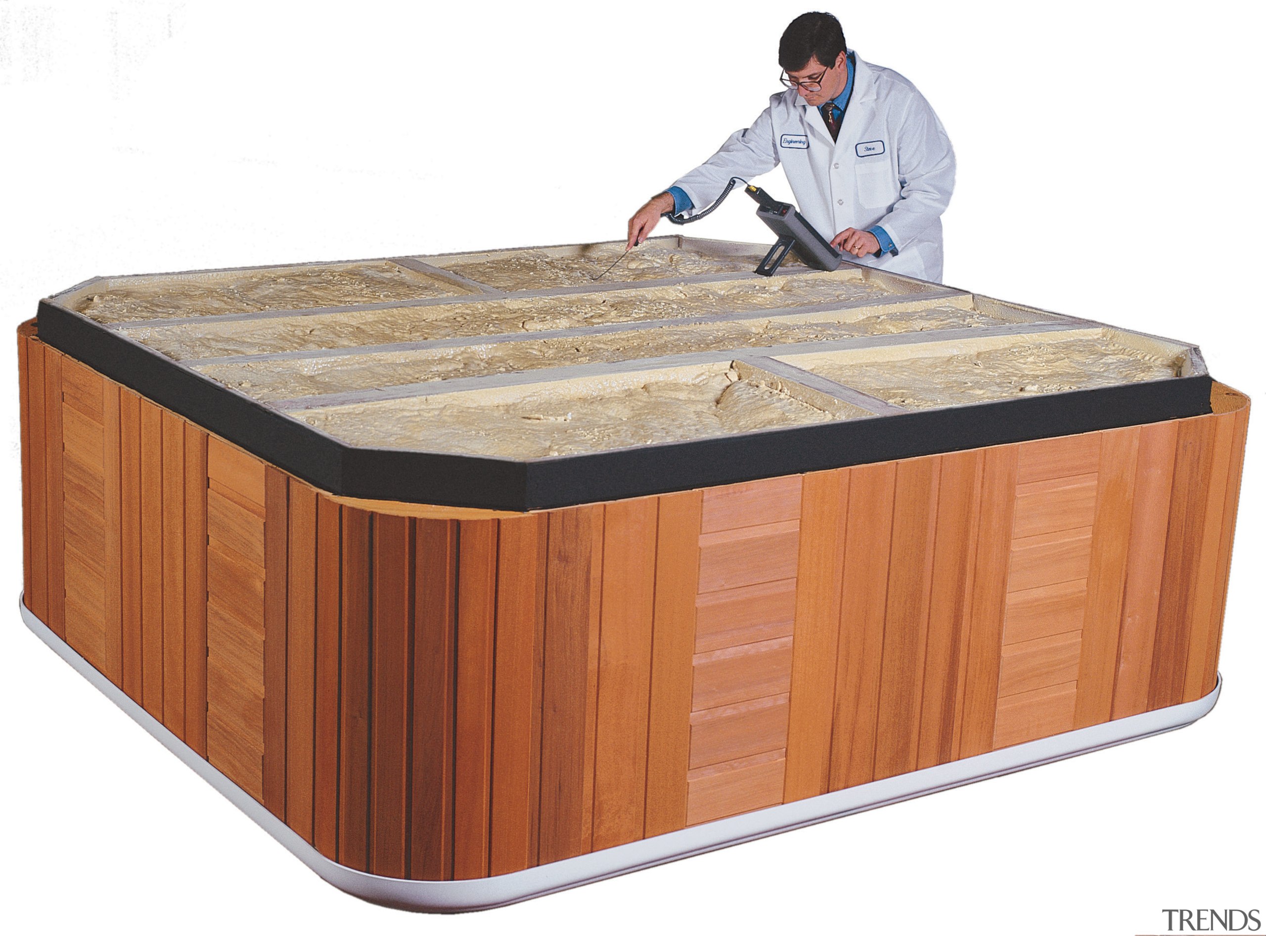 Spa pool under construction, showing layers of foam furniture, product, product design, white