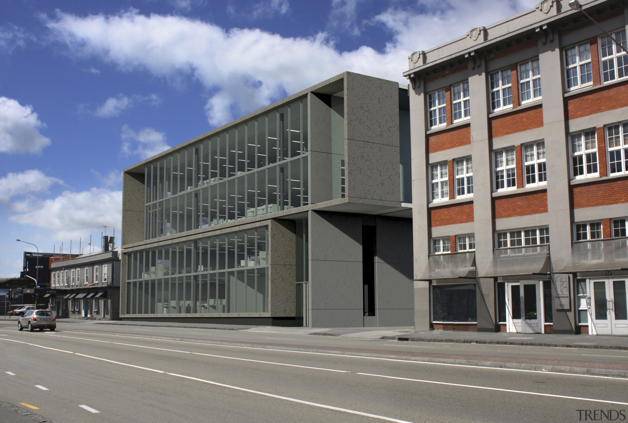 Exterior view of the new Slider Building developed apartment, architecture, brutalist architecture, building, commercial building, condominium, corporate headquarters, facade, headquarters, house, metropolitan area, mixed use, neighbourhood, real estate, residential area, gray