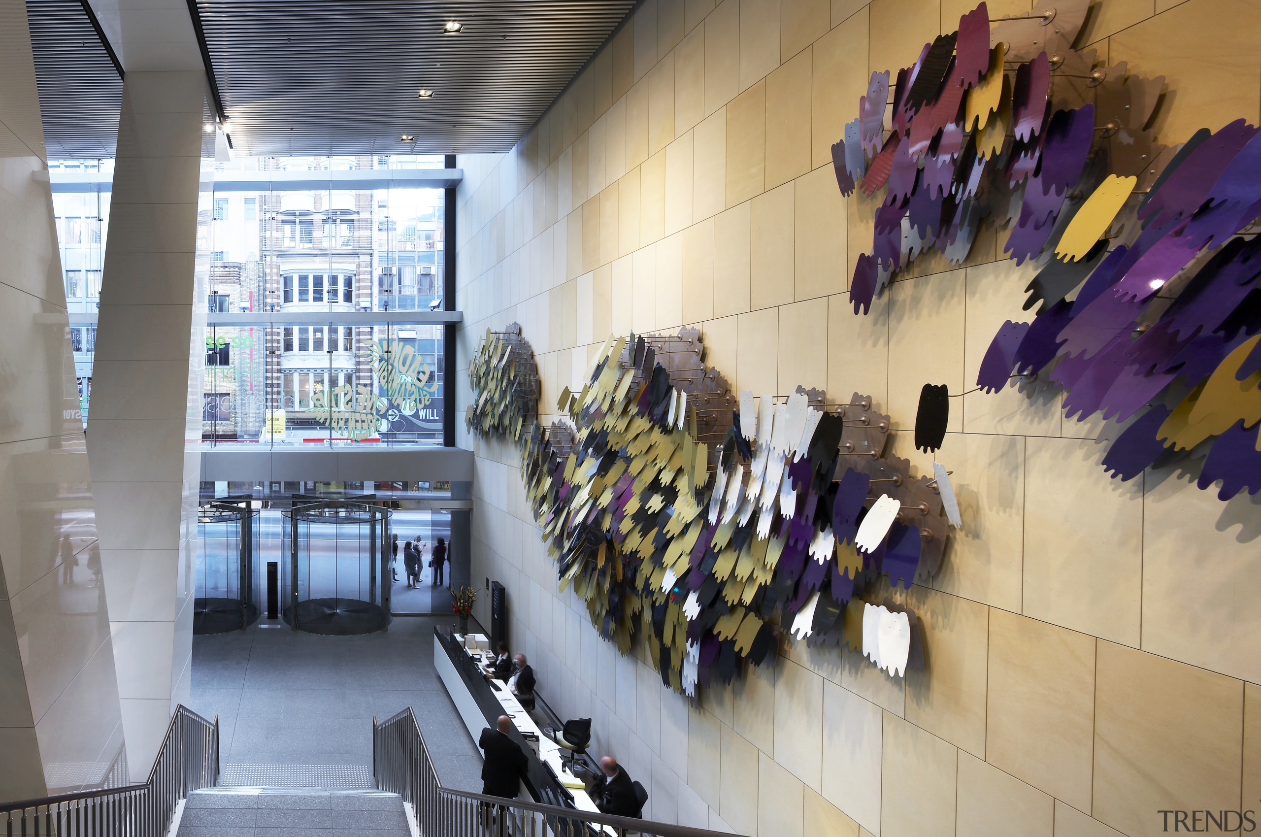 View of 420 George Street, featuring frameless vitrines exhibition, interior design