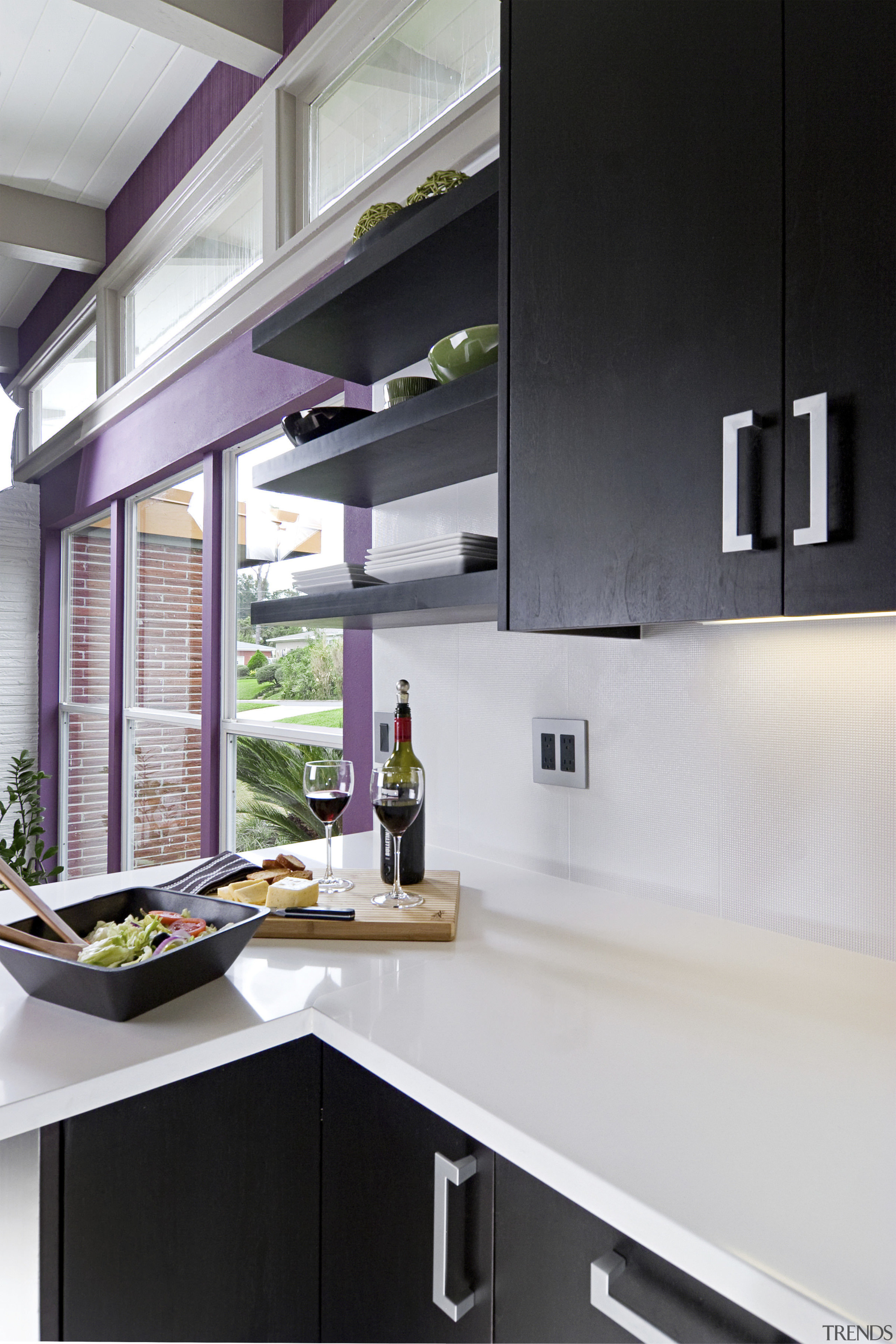 View of a remodeled kitchen which features lavender countertop, house, interior design, kitchen, white, black