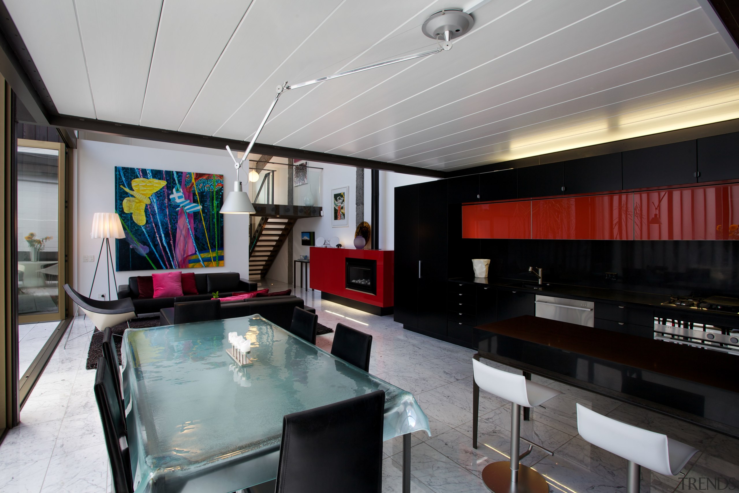 This new apartment was built within a former interior design, real estate, gray, black