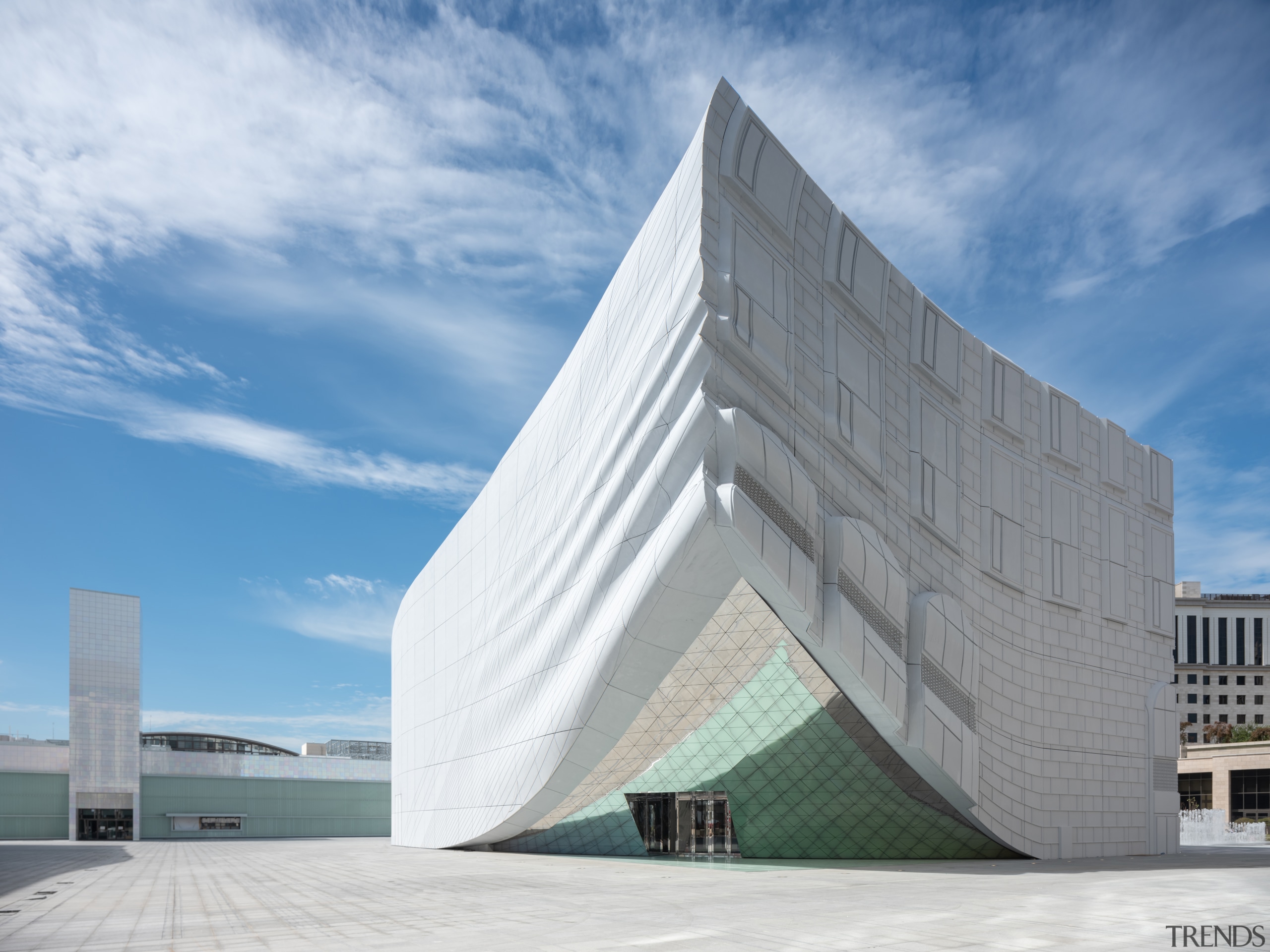 09 - architecture | building | cloud | architecture, building, cloud, commercial building, corporate headquarters, daytime, facade, headquarters, landmark, sky, structure, teal, gray, white