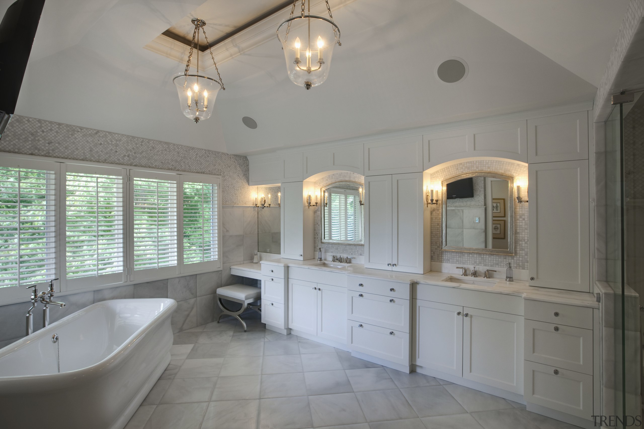 View of a Roman-styled bathroom which features a bathroom, ceiling, countertop, estate, floor, home, interior design, property, real estate, room, window, gray