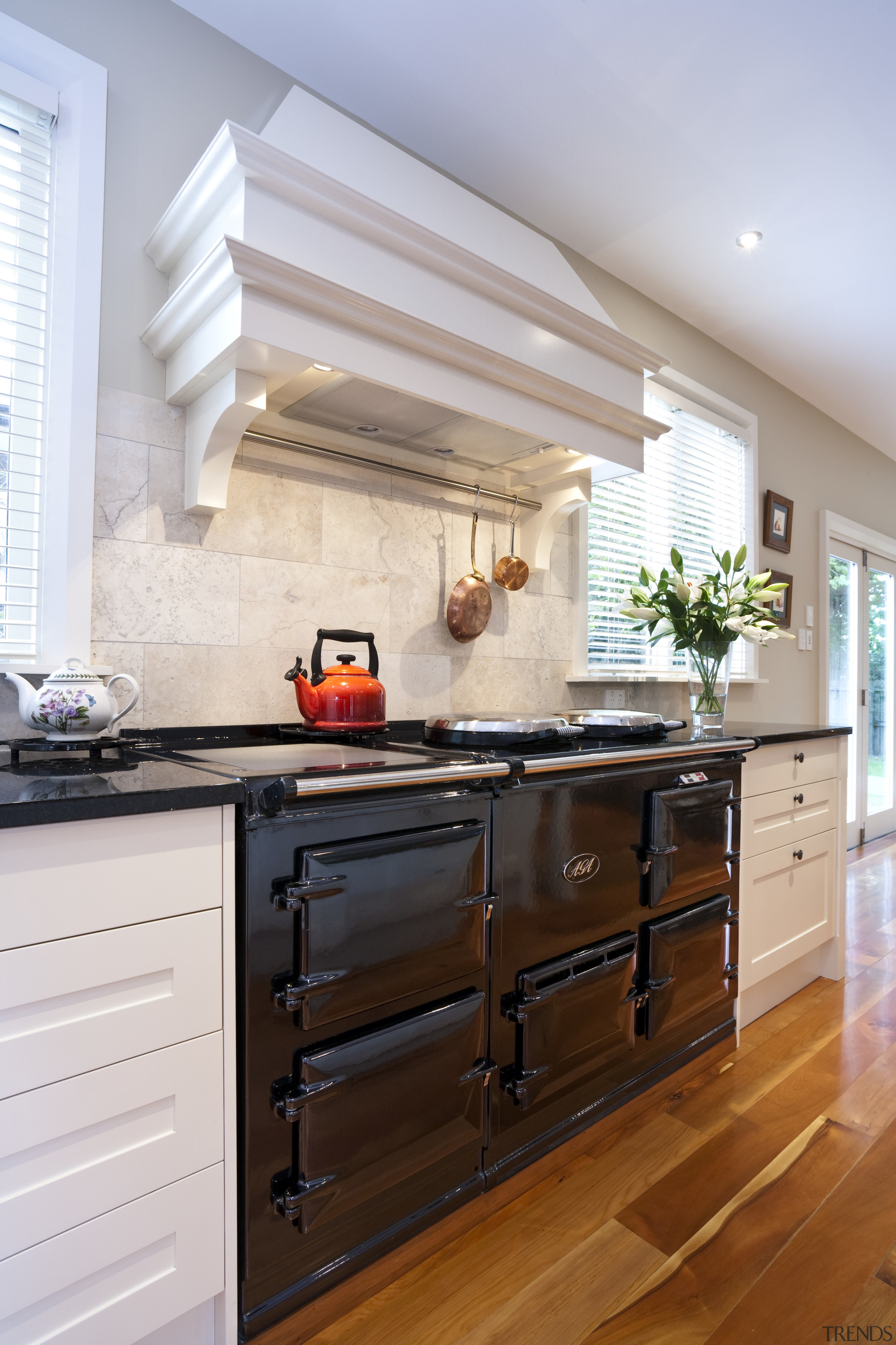 View of large oven within traditional styled kitchen cabinetry, countertop, cuisine classique, floor, flooring, hardwood, home, home appliance, interior design, kitchen, room, wall, wood, wood flooring, gray