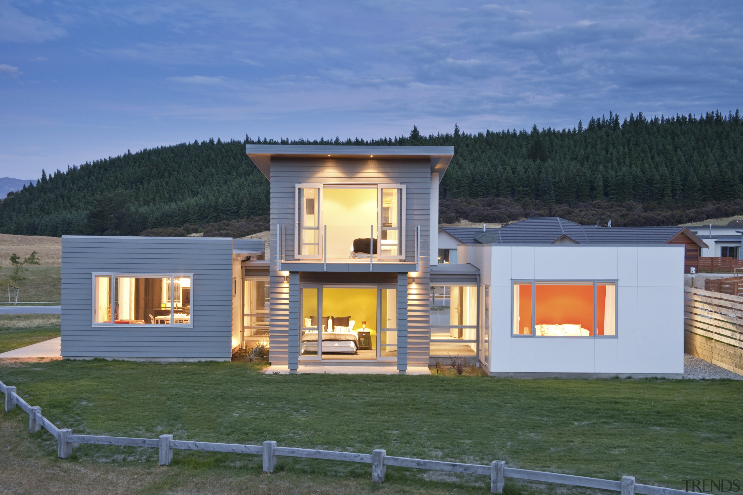 rear of house at night - rear of cottage, elevation, facade, home, house, property, real estate, teal