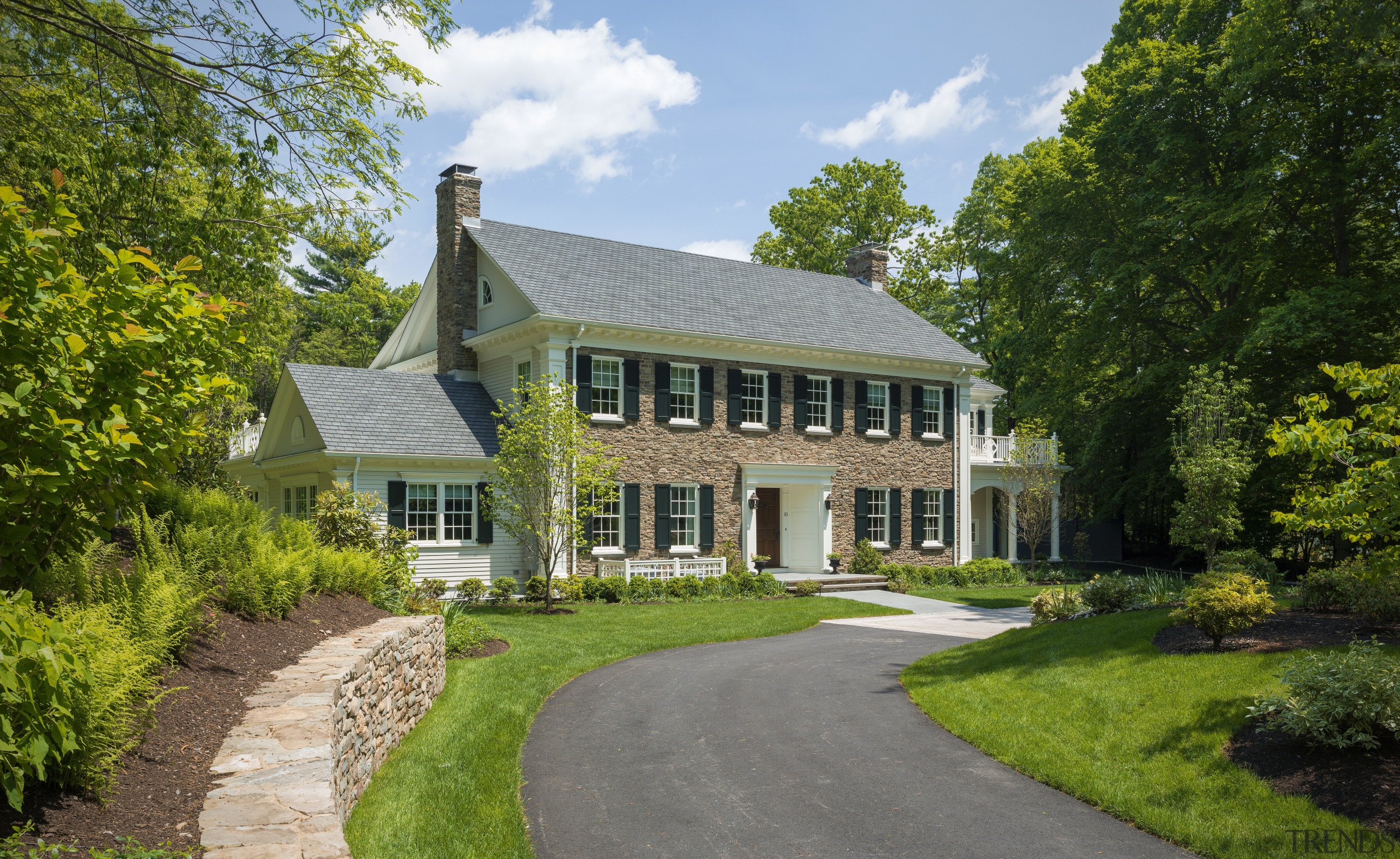 Curb appeal is assured with this New England cottage, estate, farmhouse, grass, home, house, manor house, mansion, national trust for places of historic interest or natural beauty, plantation, property, real estate, tree, brown