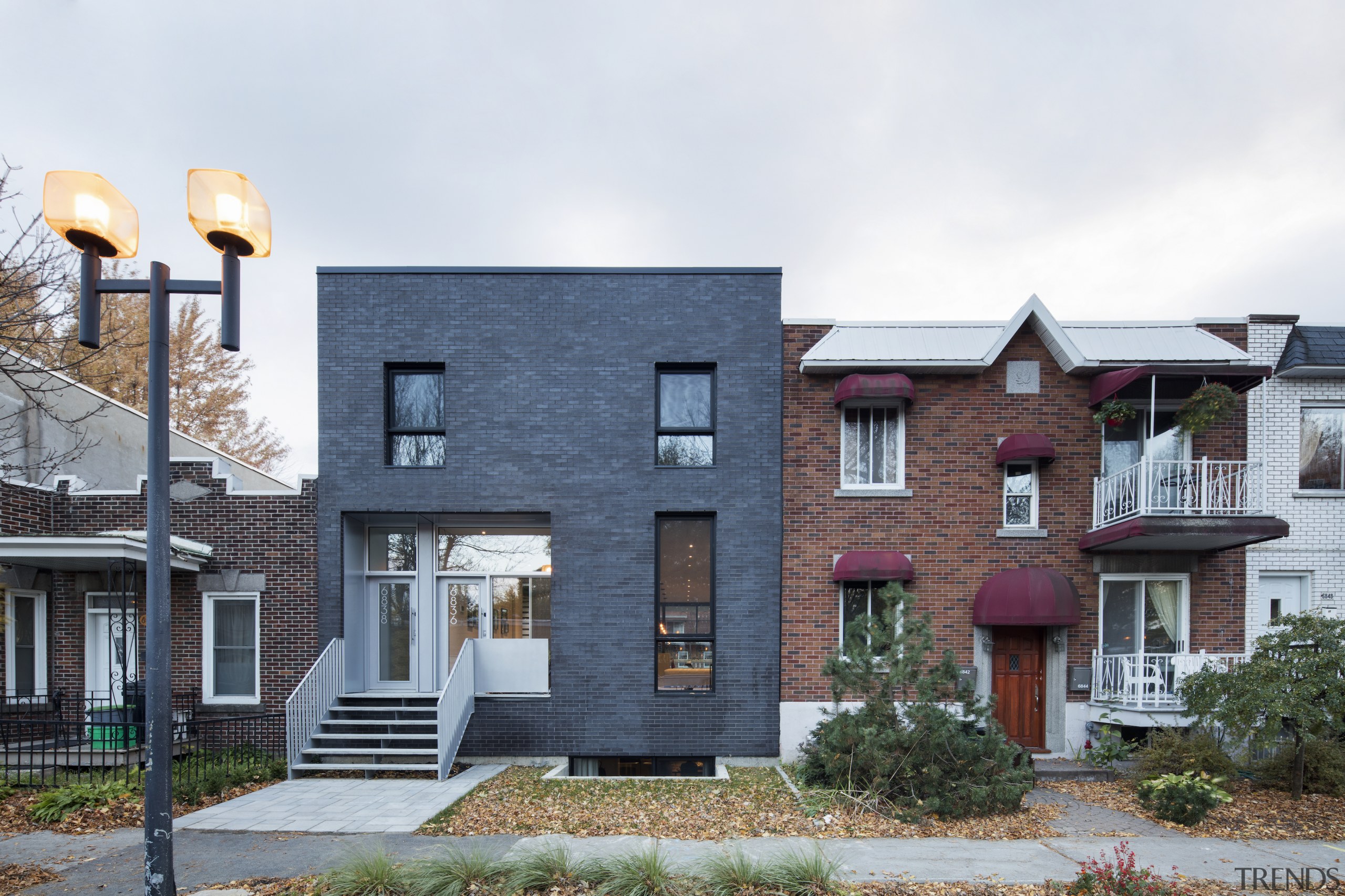 Modern brickwork in proportion to the bricks on 