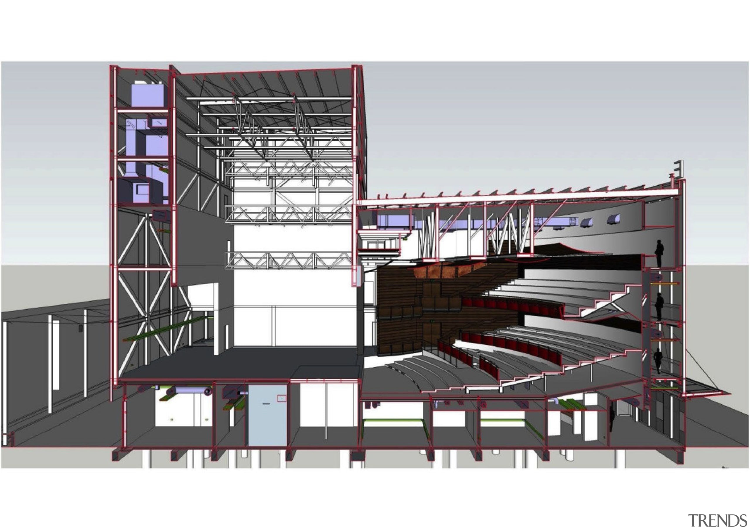 A section through the building shows how raising architecture, elevation, facade, mixed use, product design, structure, white