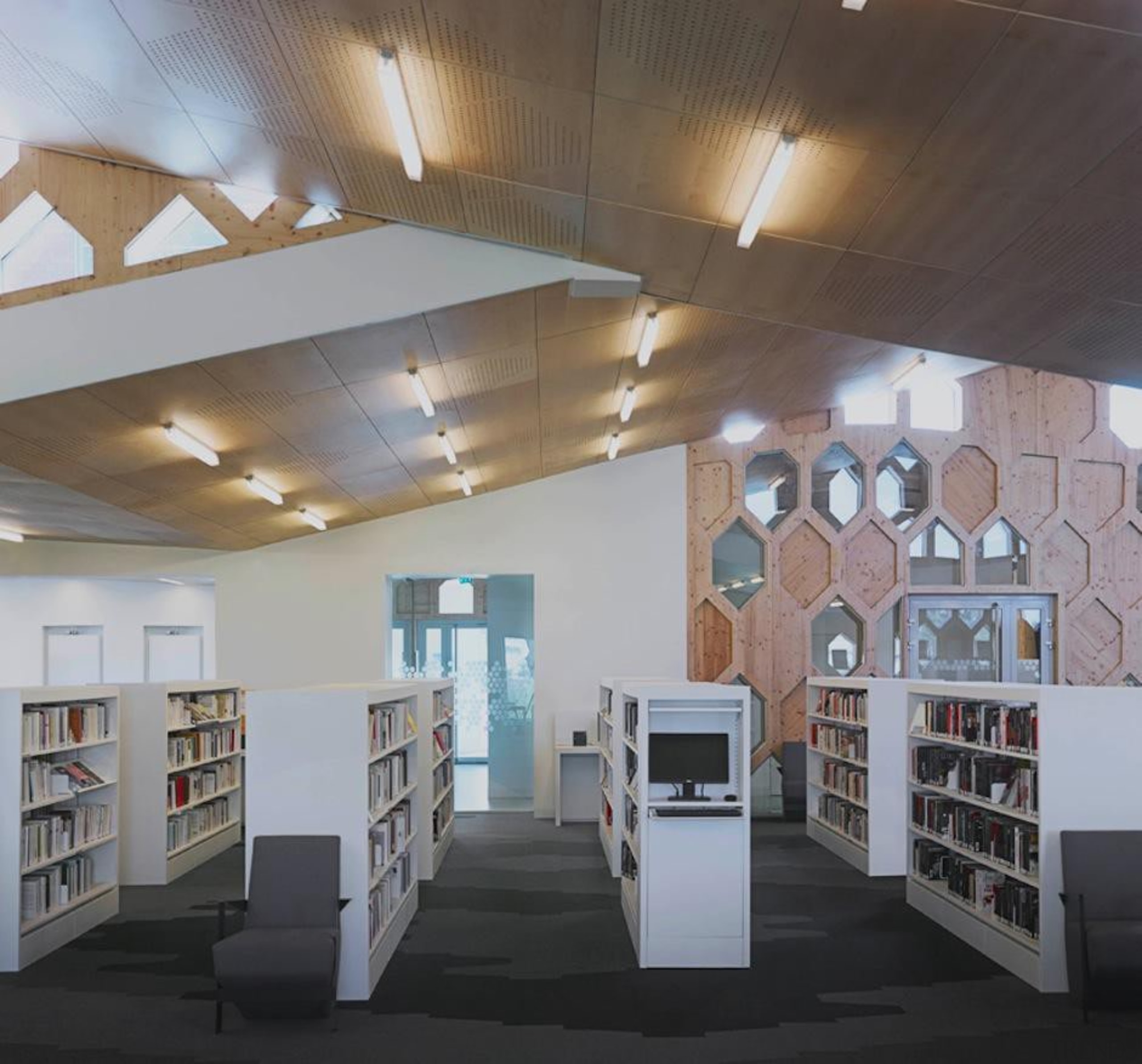 Library Extension - Library Extension - architecture | architecture, ceiling, daylighting, exhibition, institution, interior design, library, public library, gray, black