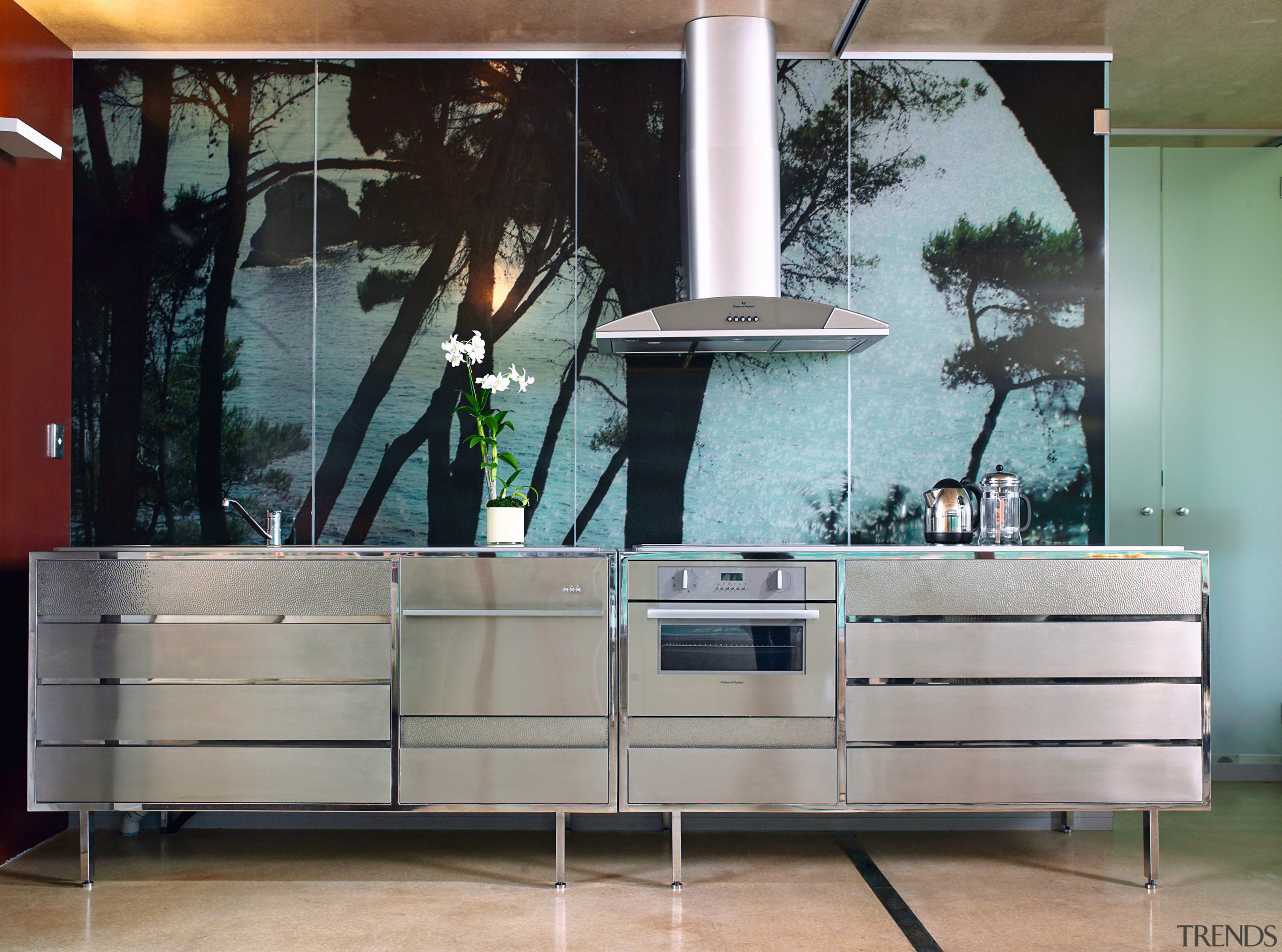 Appliances were chosen for their looks, performance and chest of drawers, furniture, glass, sideboard, table, gray, black