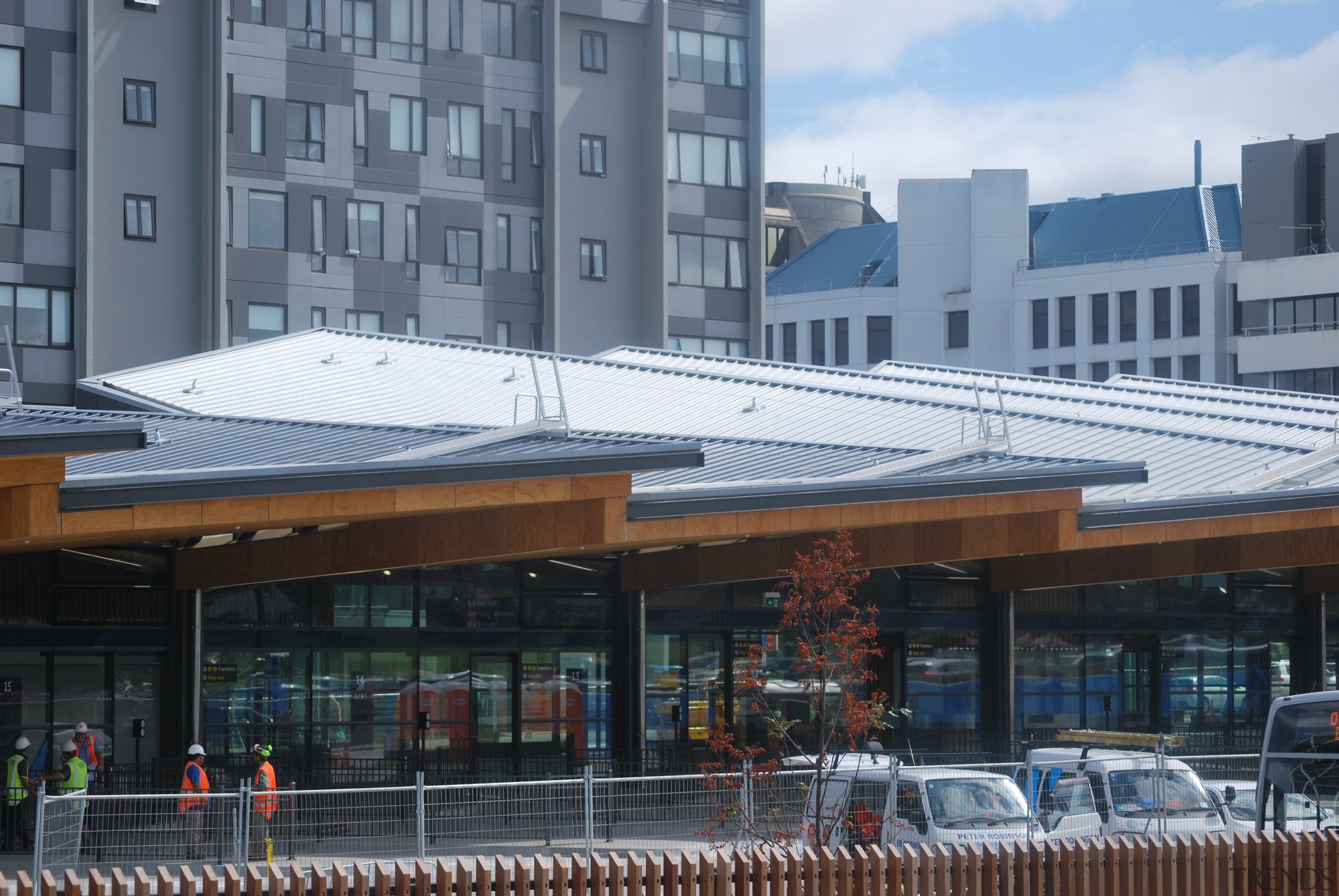 The saw-tooth roof on The Manakau Bus Interchange architecture, building, metropolitan area, black, gray