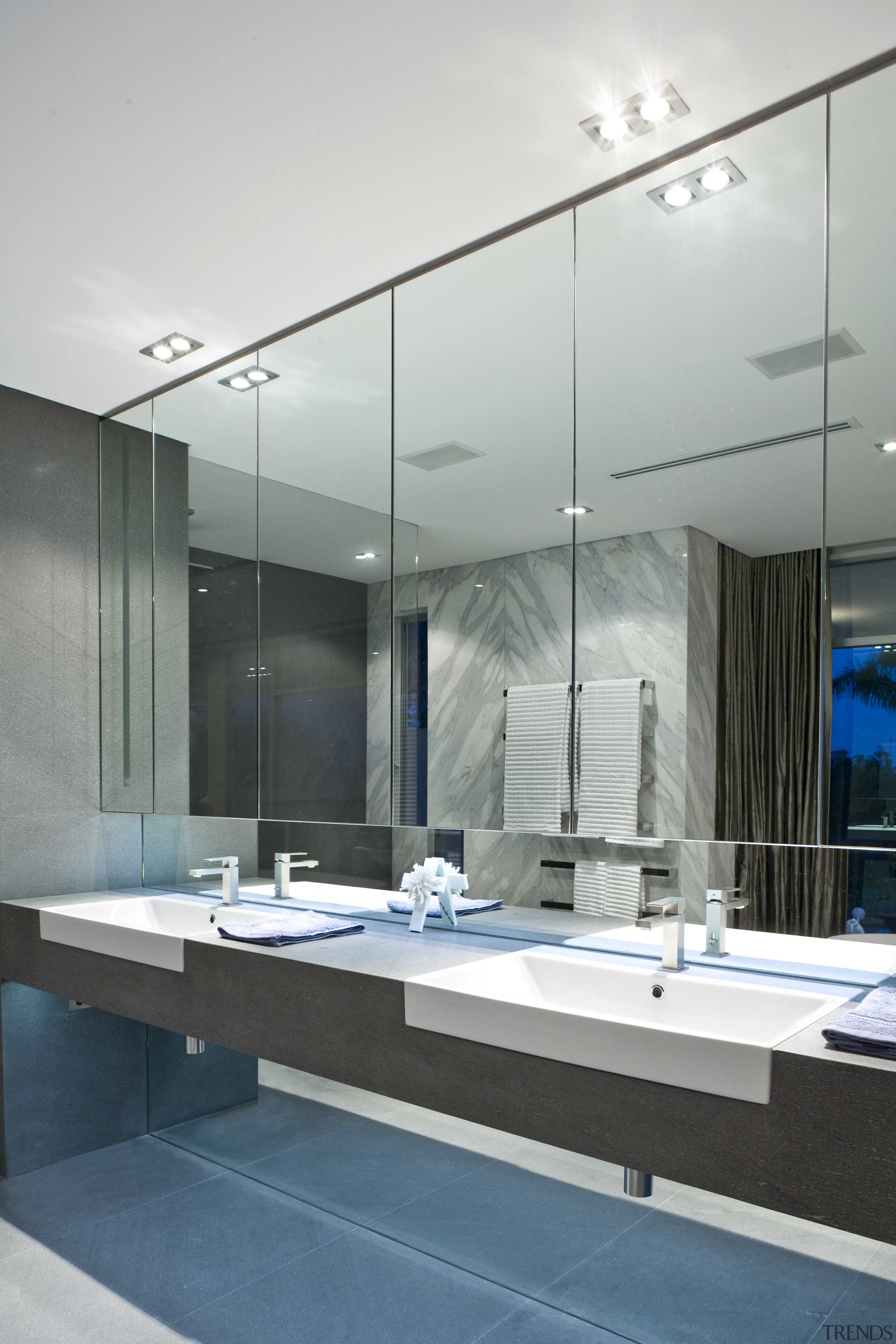 Contemporary bathroom with unique bathtub - Contemporary bathroom architecture, bathroom, ceiling, daylighting, glass, interior design, gray