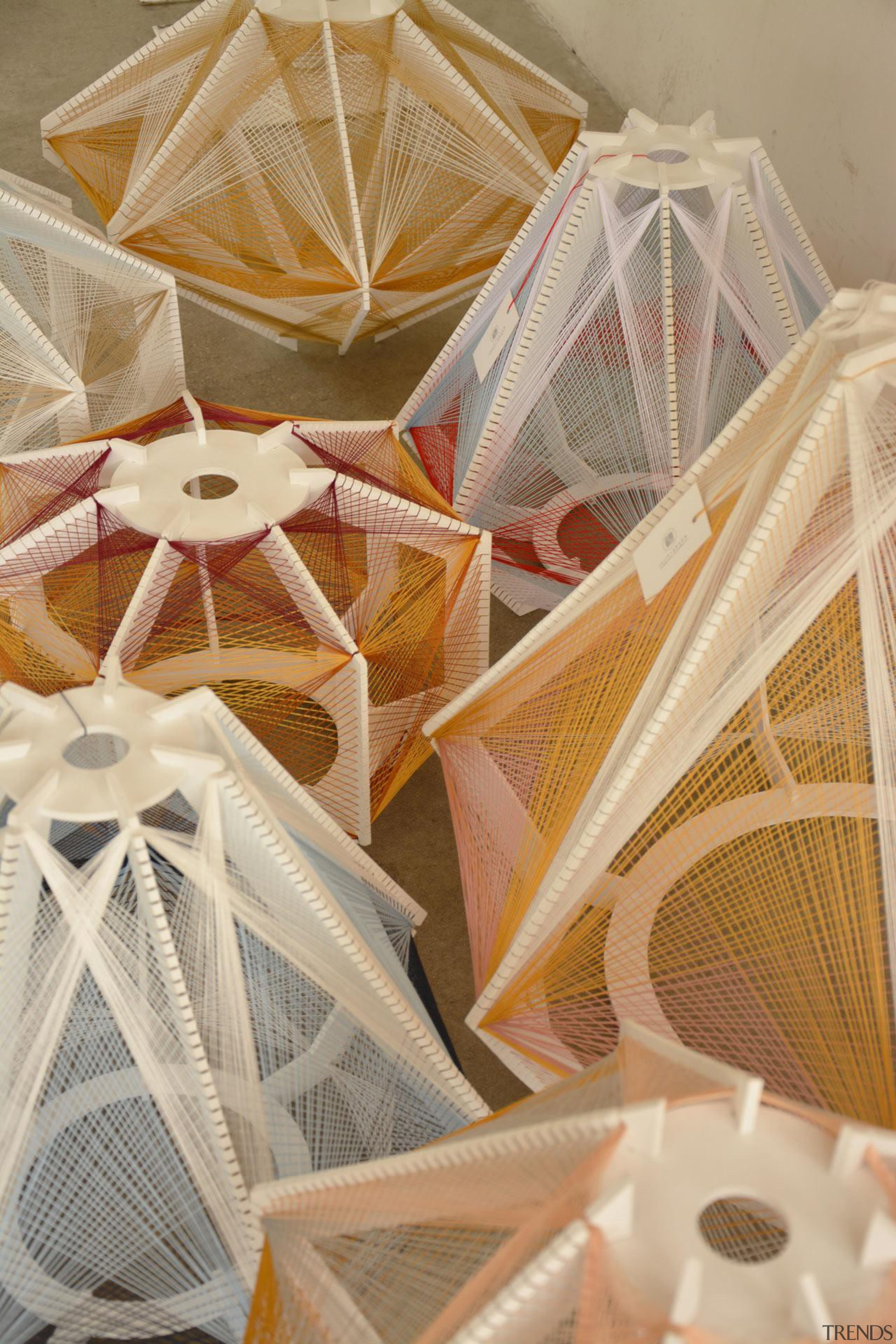 Julie Lansom has made these delightful Sputnik lamps structure, wood, orange, brown