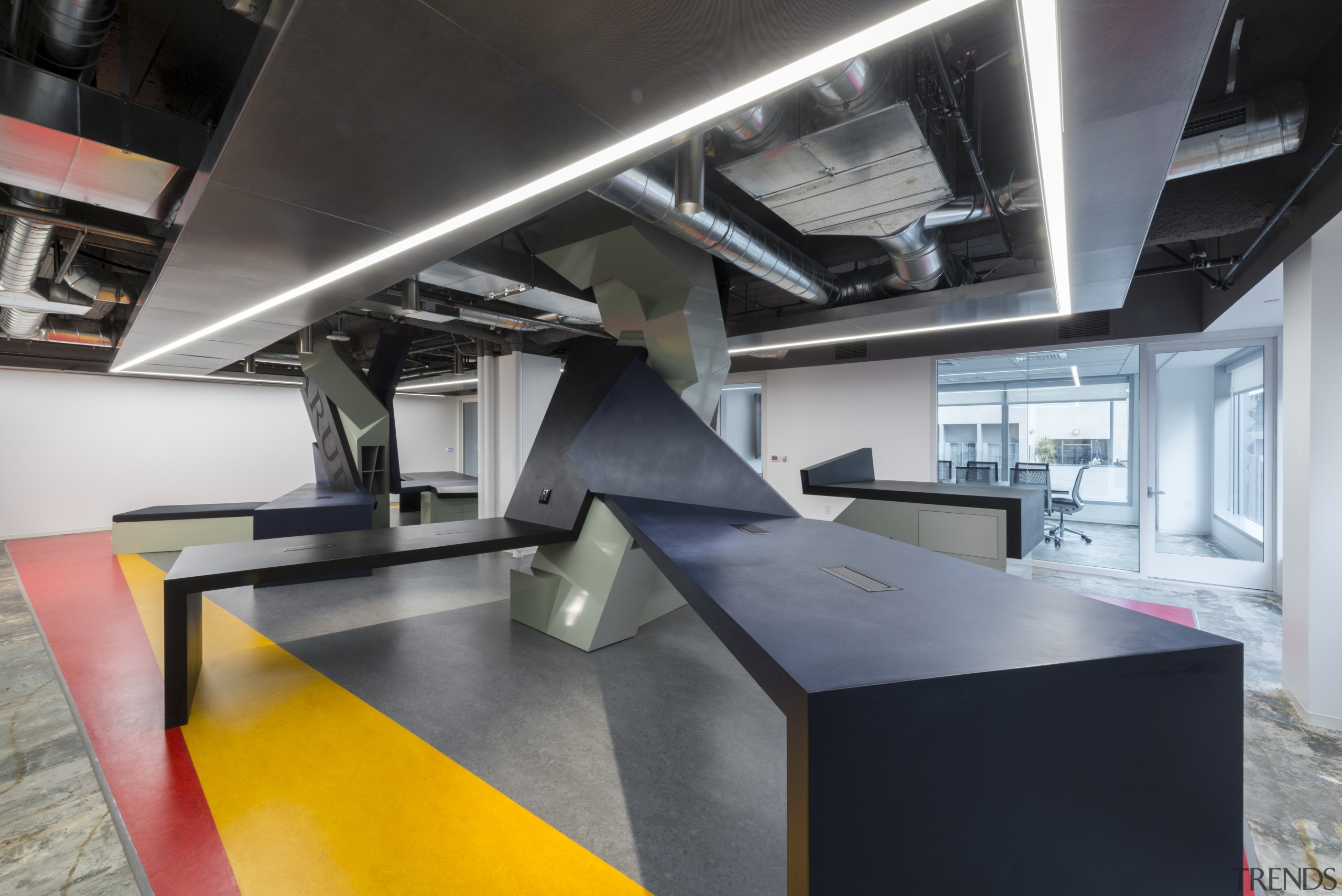 In the satellite Arup office in downtown LA interior design, product design, gray, black