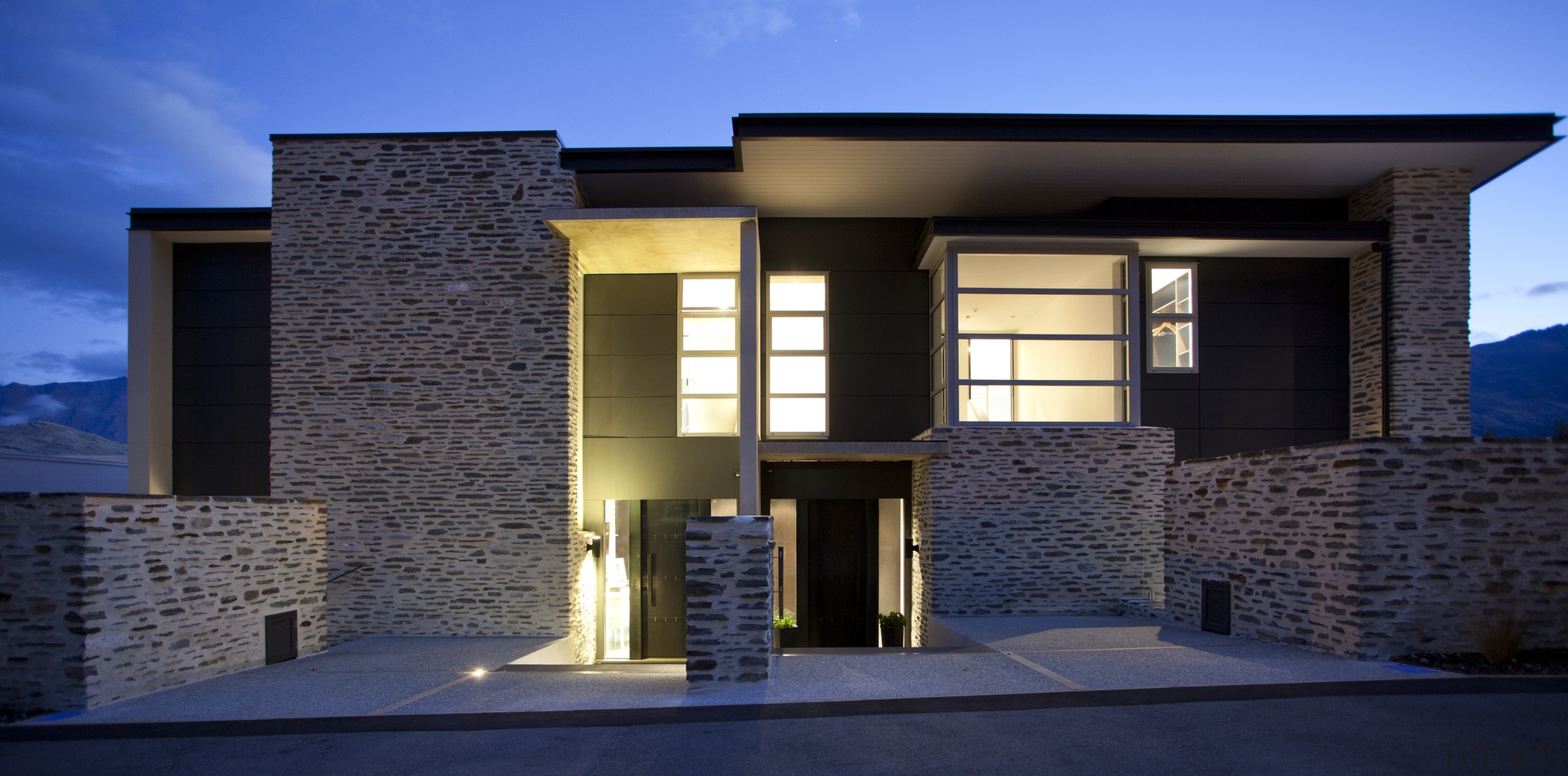 This home was designed by Allan Huntington of architecture, building, elevation, estate, facade, home, house, property, real estate, residential area, blue