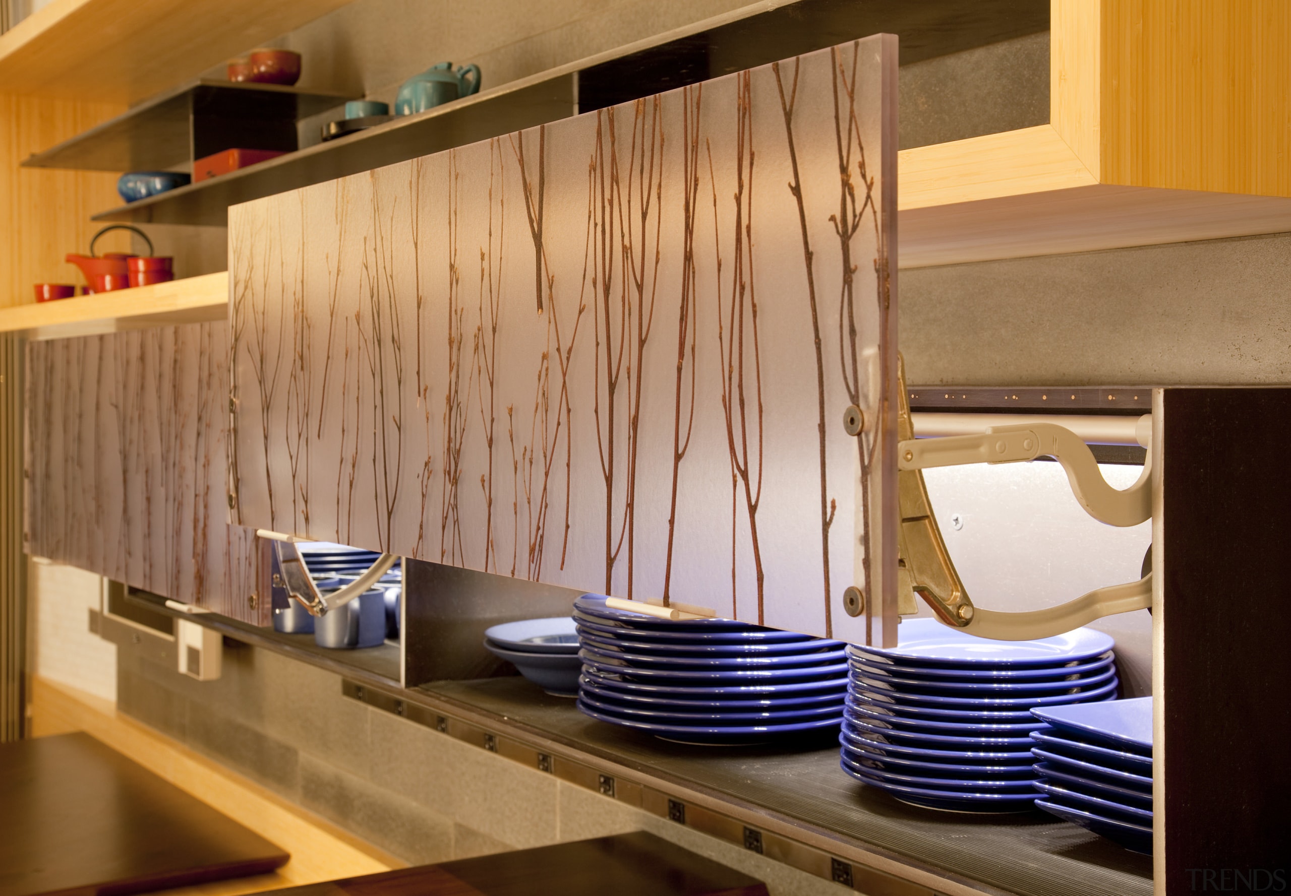 View of a remodeled kitchen with platinum grey architecture, cabinetry, countertop, flooring, furniture, hardwood, interior design, kitchen, table, wood, orange, brown