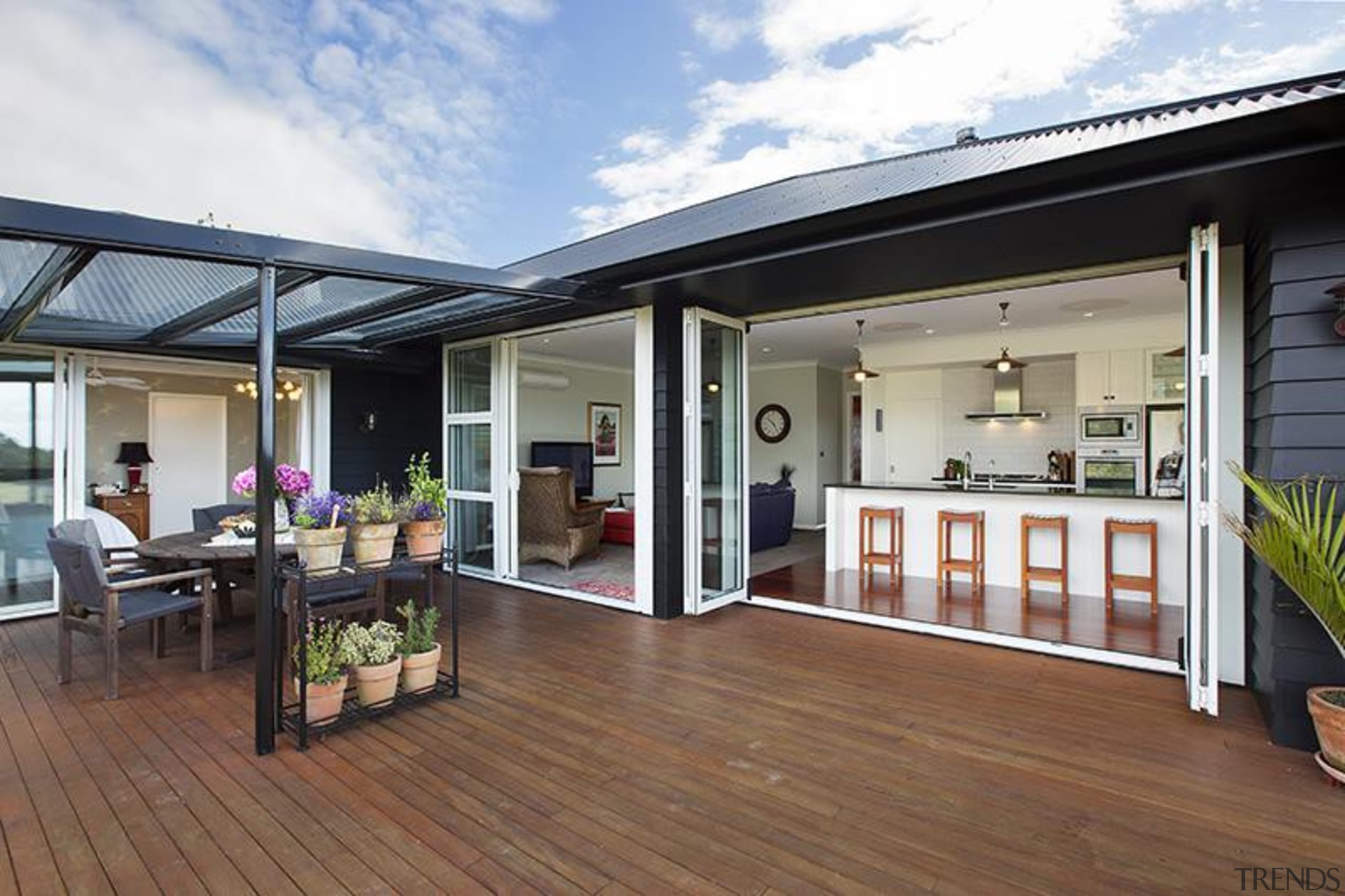 Fowler Homes Tauranga.Gold reserve winner and National finalist deck, home, house, interior design, outdoor structure, property, real estate, roof, window, white, brown