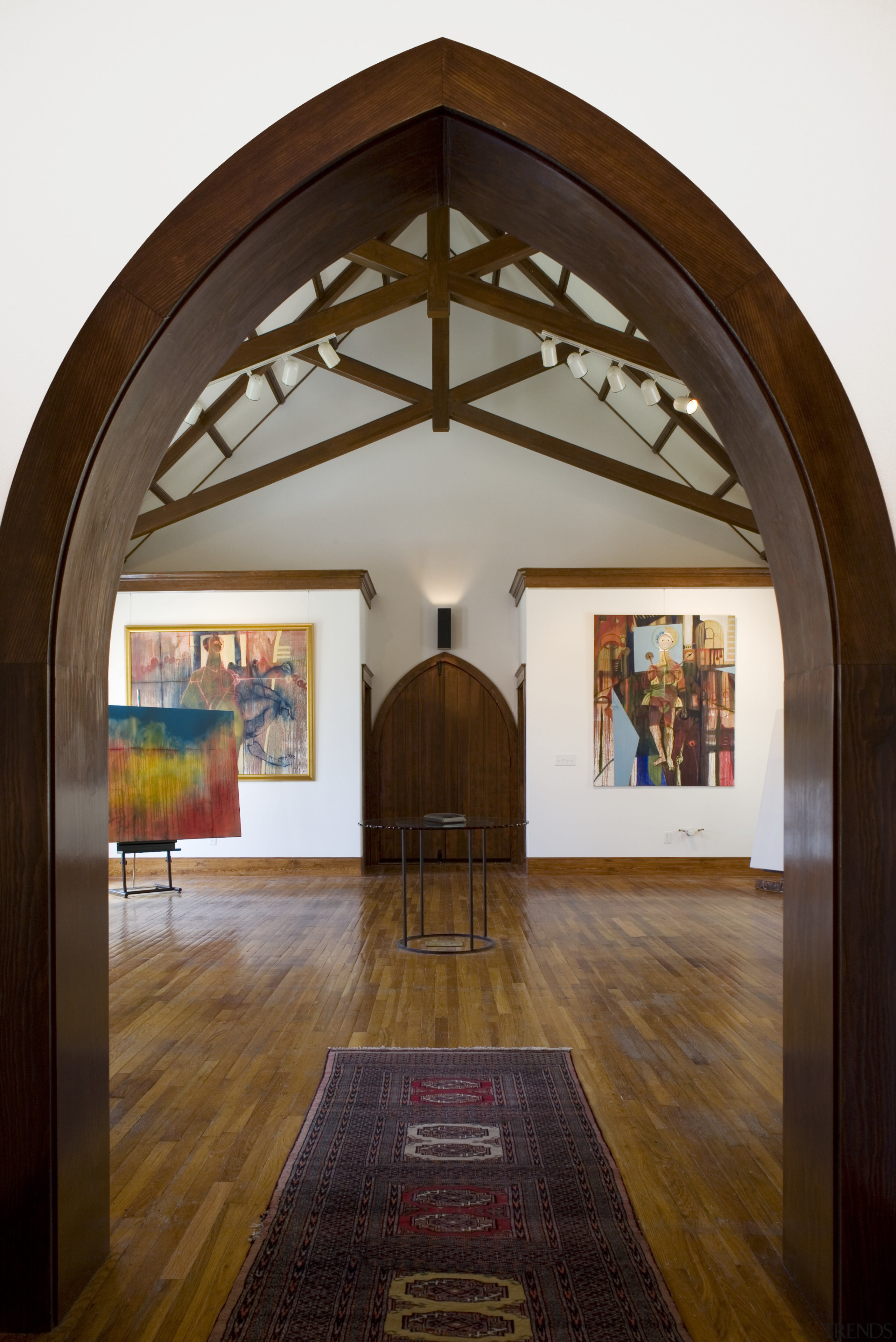 View of an arch-way looking back to the arch, ceiling, chapel, interior design, museum, tourist attraction, wood, brown, white