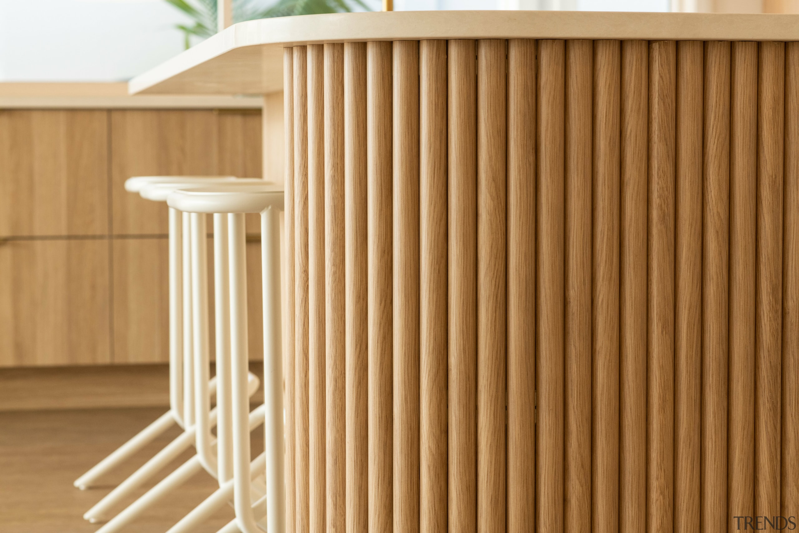 The feature accent cladding on the kitchen island 