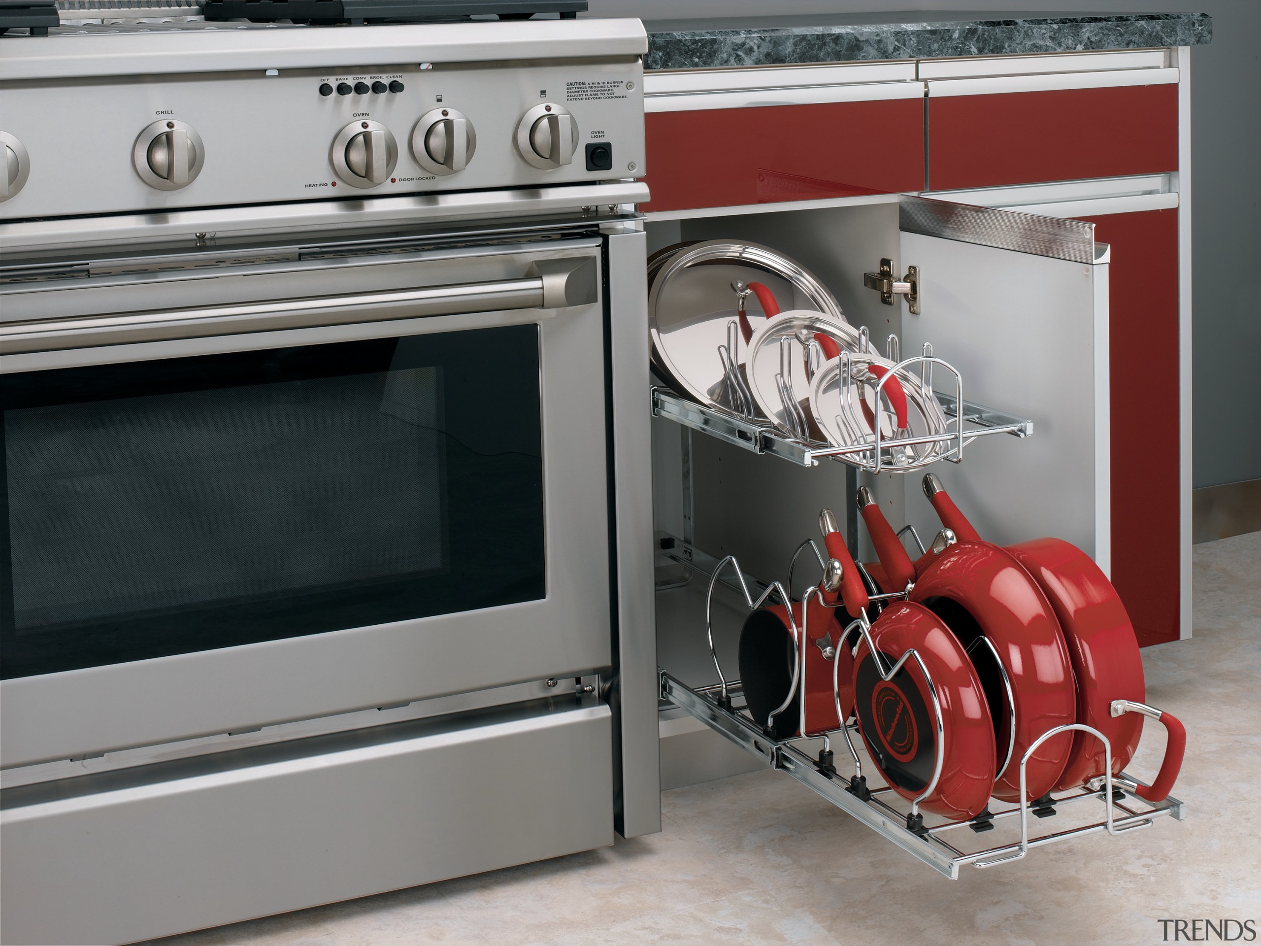 View of cabinetry which features storage systems from home appliance, kitchen appliance, major appliance, gray, black