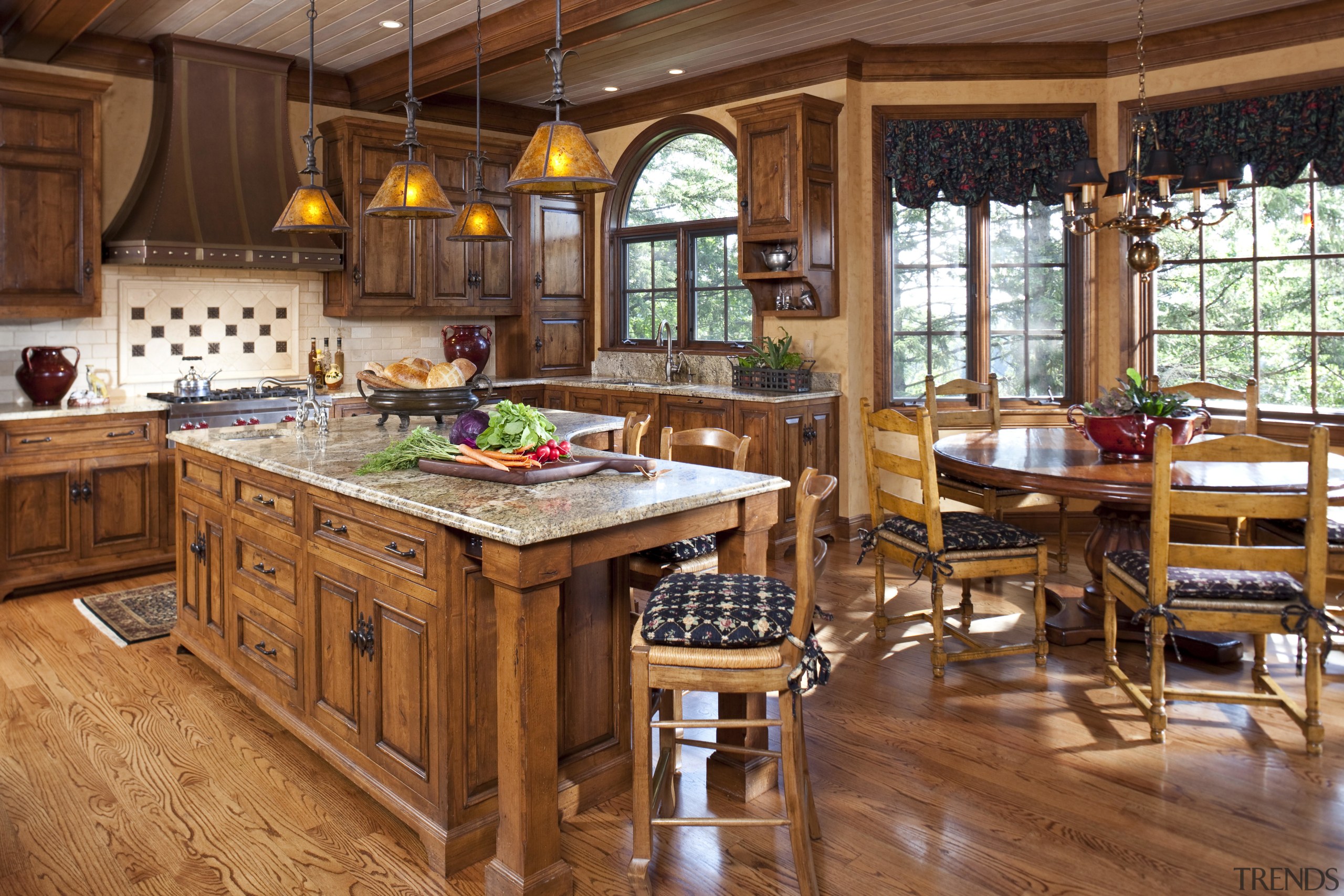 A view of a kitchen by Bruce Kading cabinetry, countertop, cuisine classique, estate, flooring, hardwood, interior design, kitchen, room, wood, wood flooring, brown