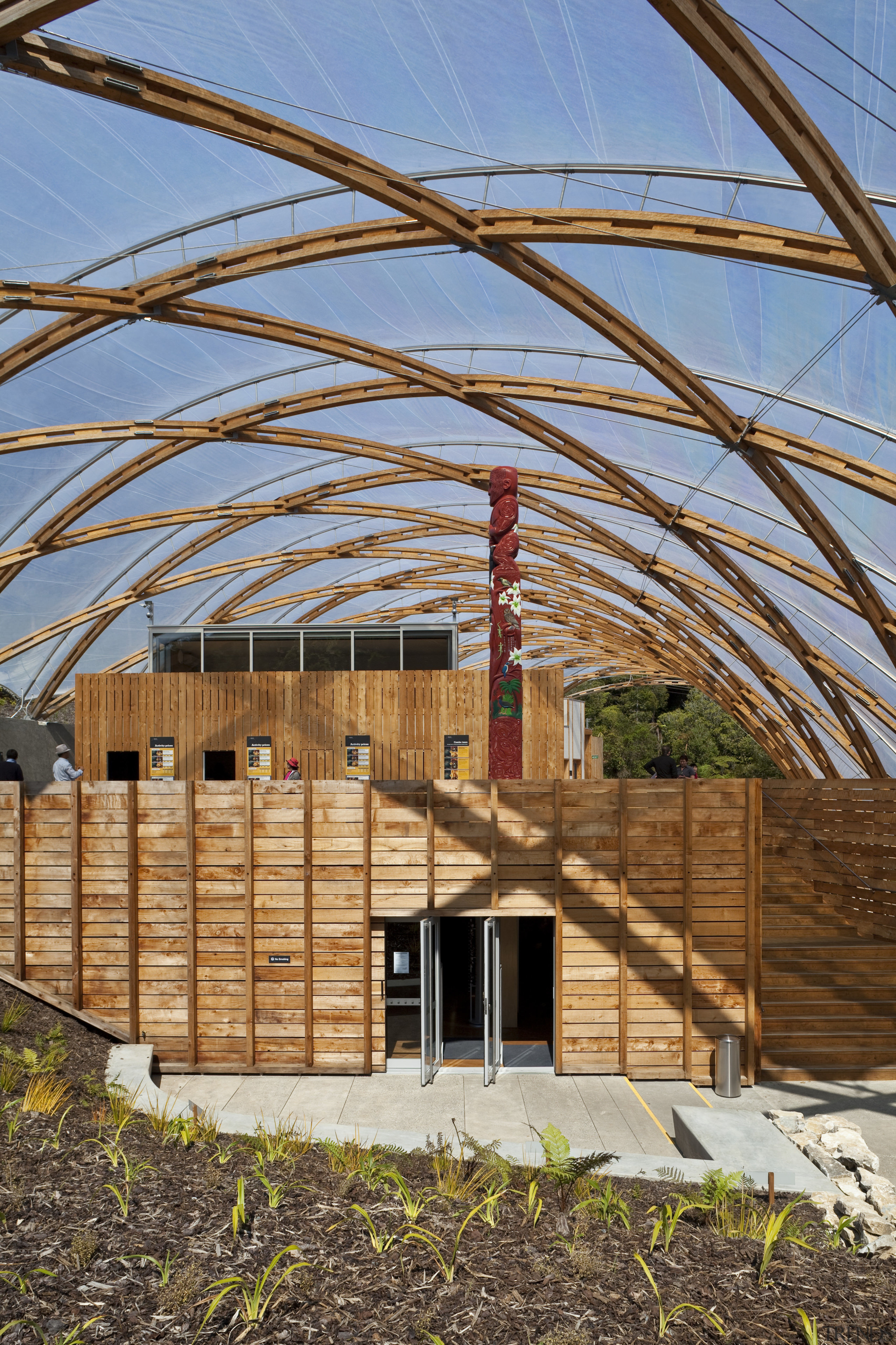 View of the canopy at the Waitomo Caves architecture, facade, real estate, roof, structure, wood, brown, teal