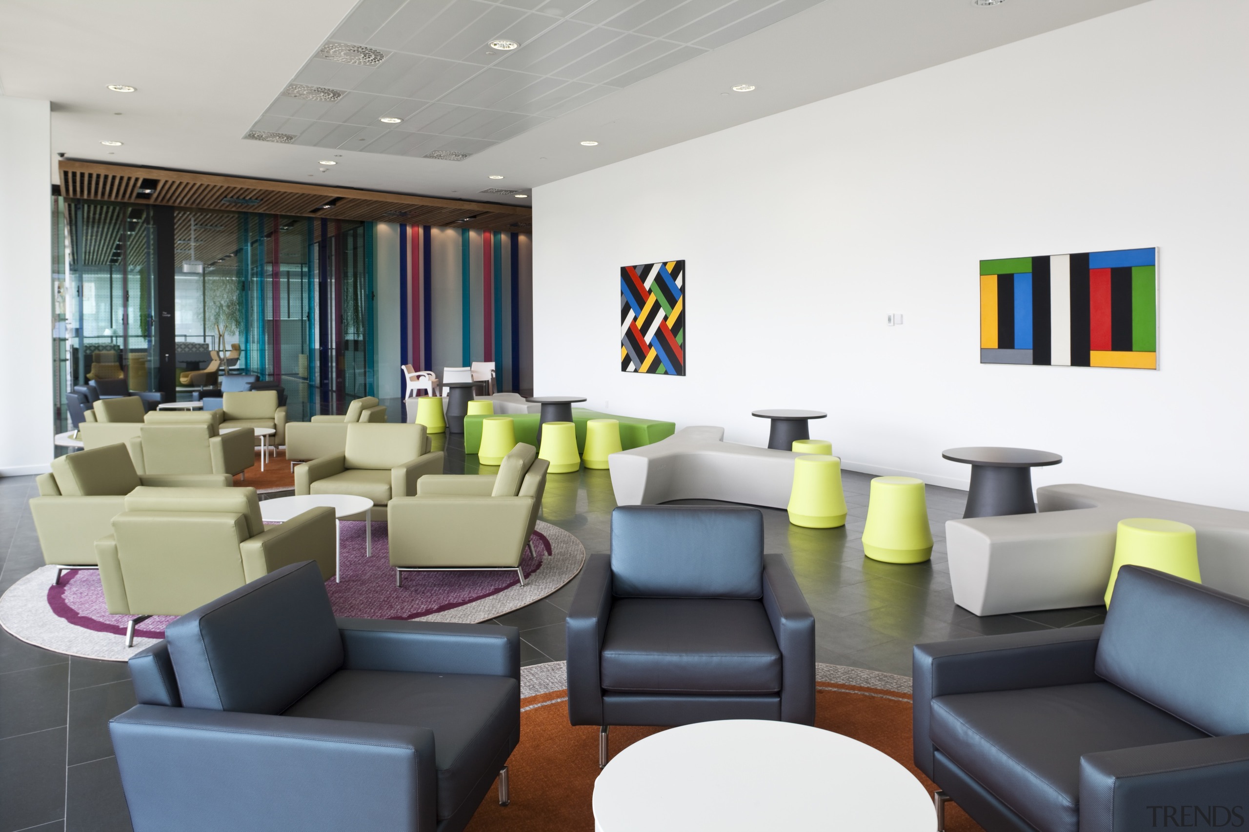 Interior view of the new Telecom head office furniture, interior design, living room, lobby, waiting room, white