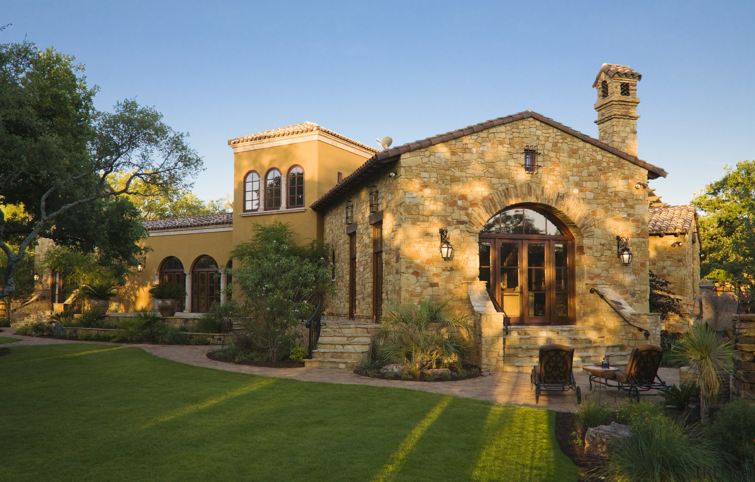 Image of the exterior of this new home. cottage, estate, facade, grass, hacienda, historic house, historic site, home, house, landscape, landscaping, lawn, mansion, national trust for places of historic interest or natural beauty, property, real estate, residential area, stately home, villa, brown