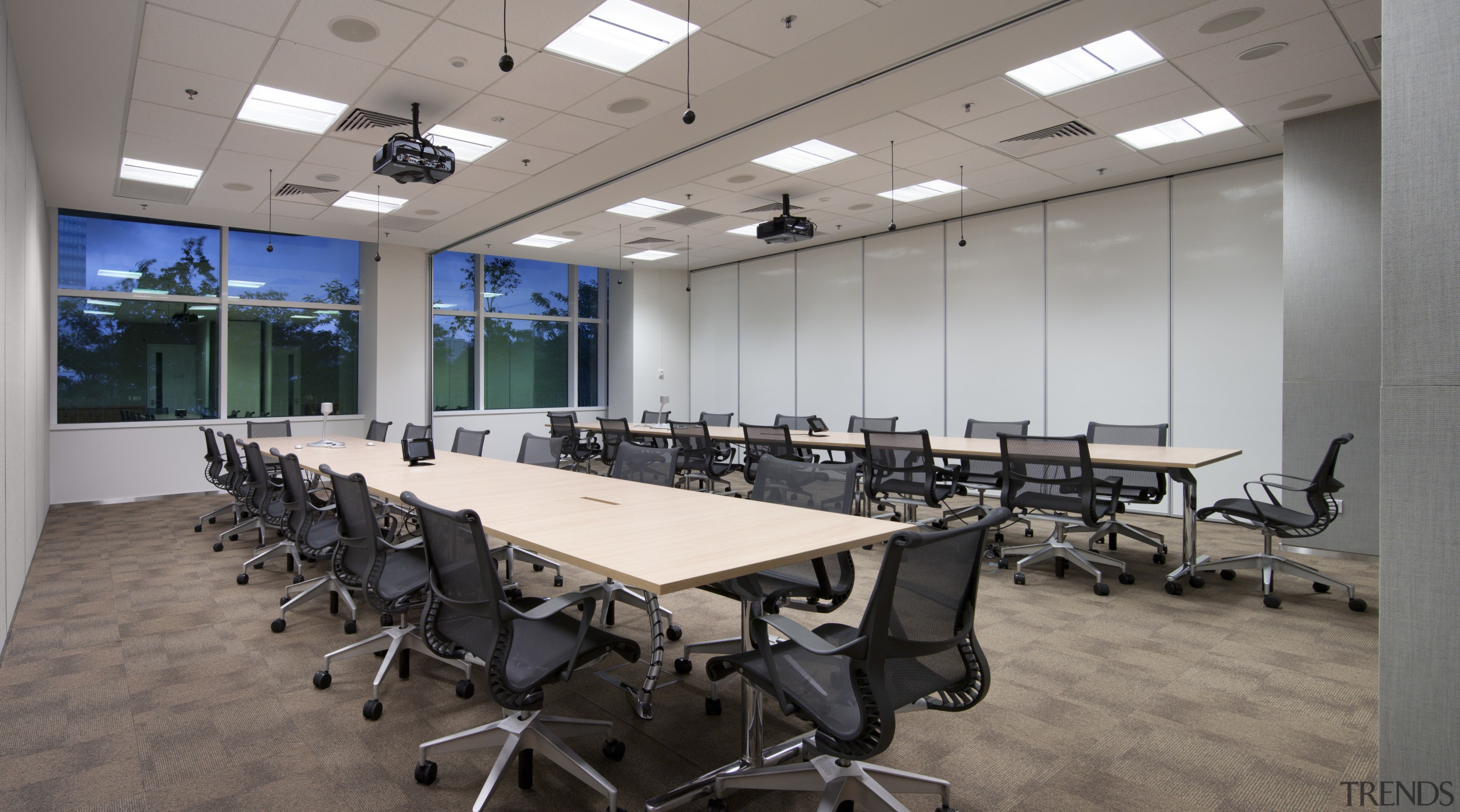 View of the Solaris building with AutoDesk fit-out, classroom, conference hall, office, table, gray