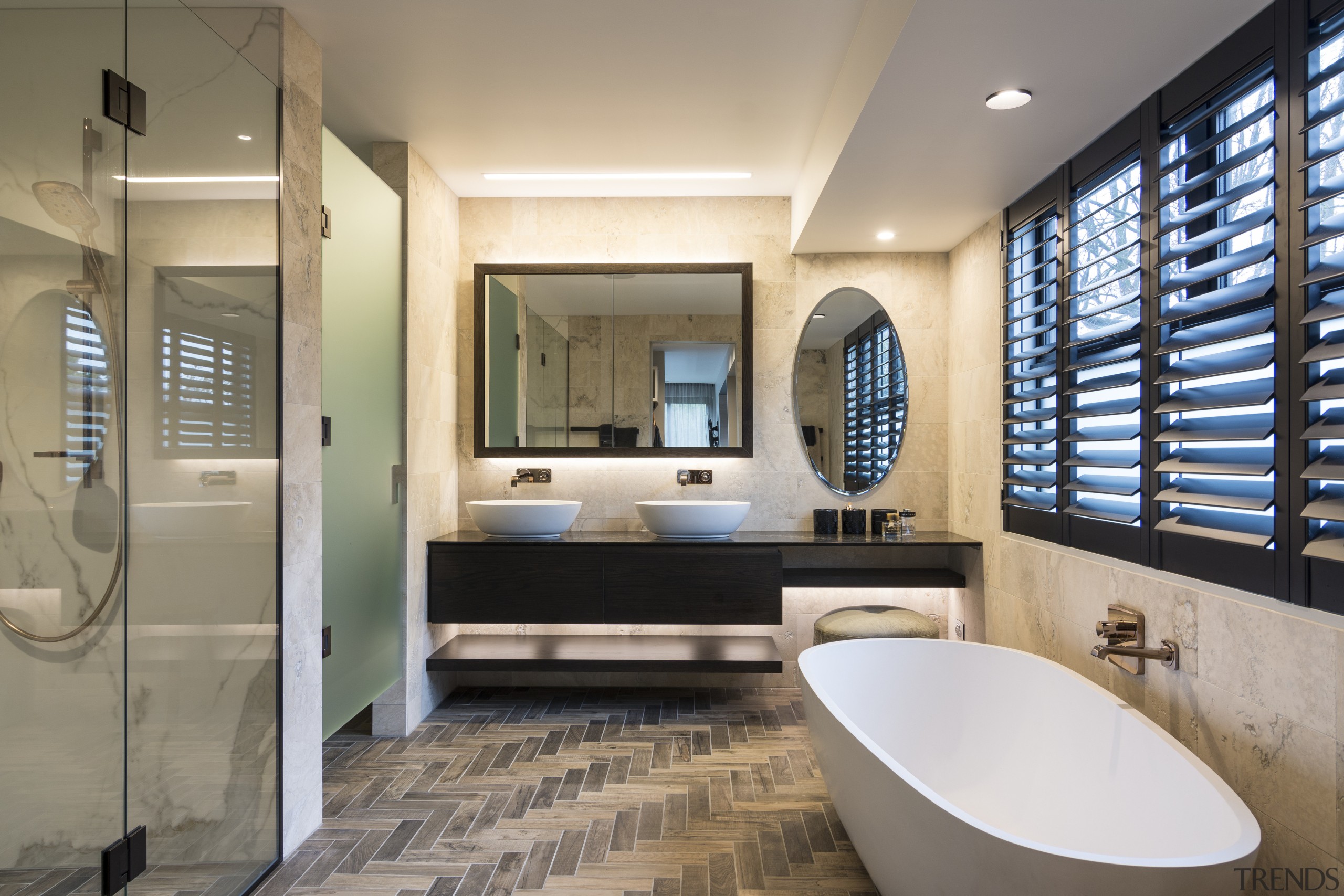 Warm tones, natural materials and homely touches like bathroom, estate, interior design, room, gray