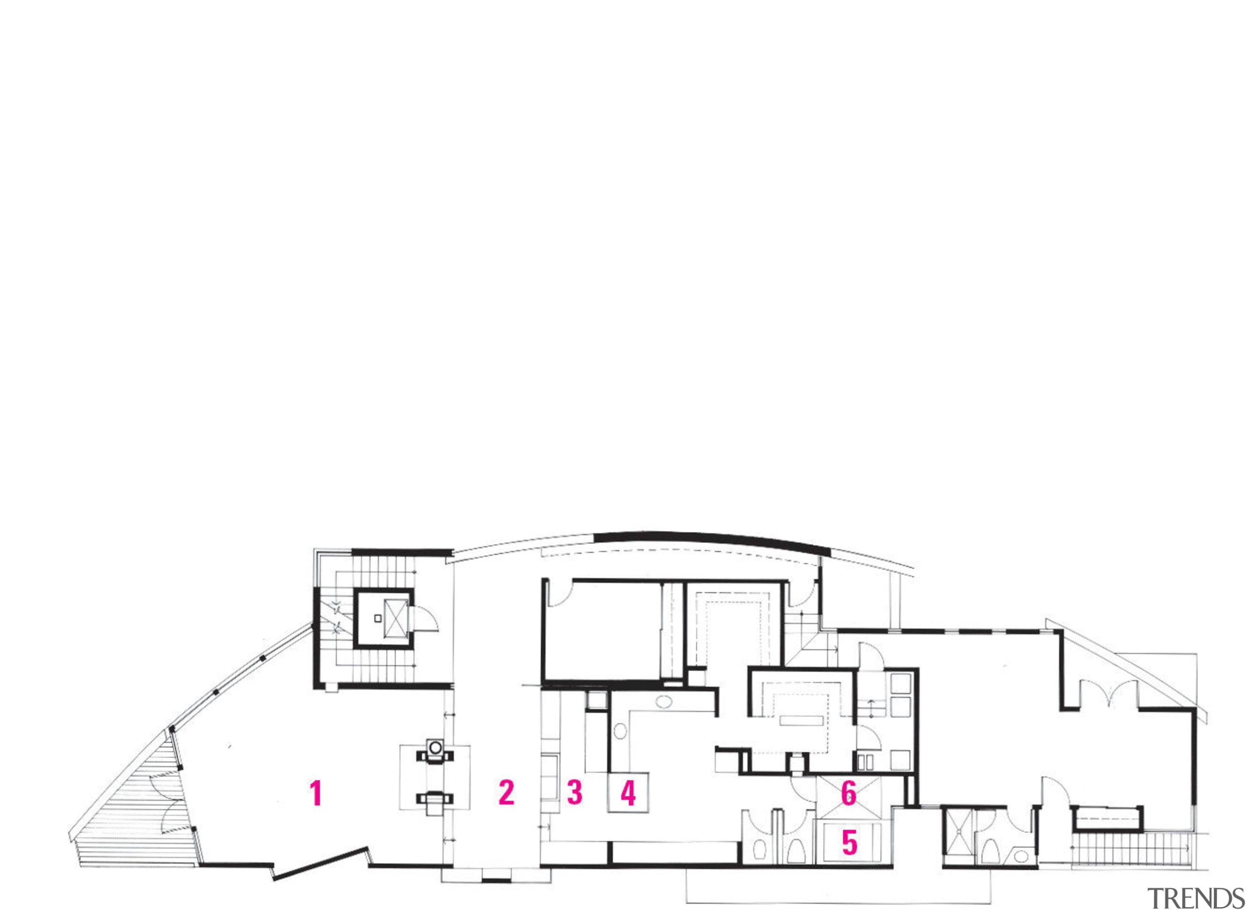 1.Bedroom, 2.Office, 3.Entertainment room, 4.light well, 5.bathroom, 6.shower angle, architecture, area, design, diagram, drawing, elevation, facade, floor plan, home, house, line, plan, product design, property, residential area, structure, white