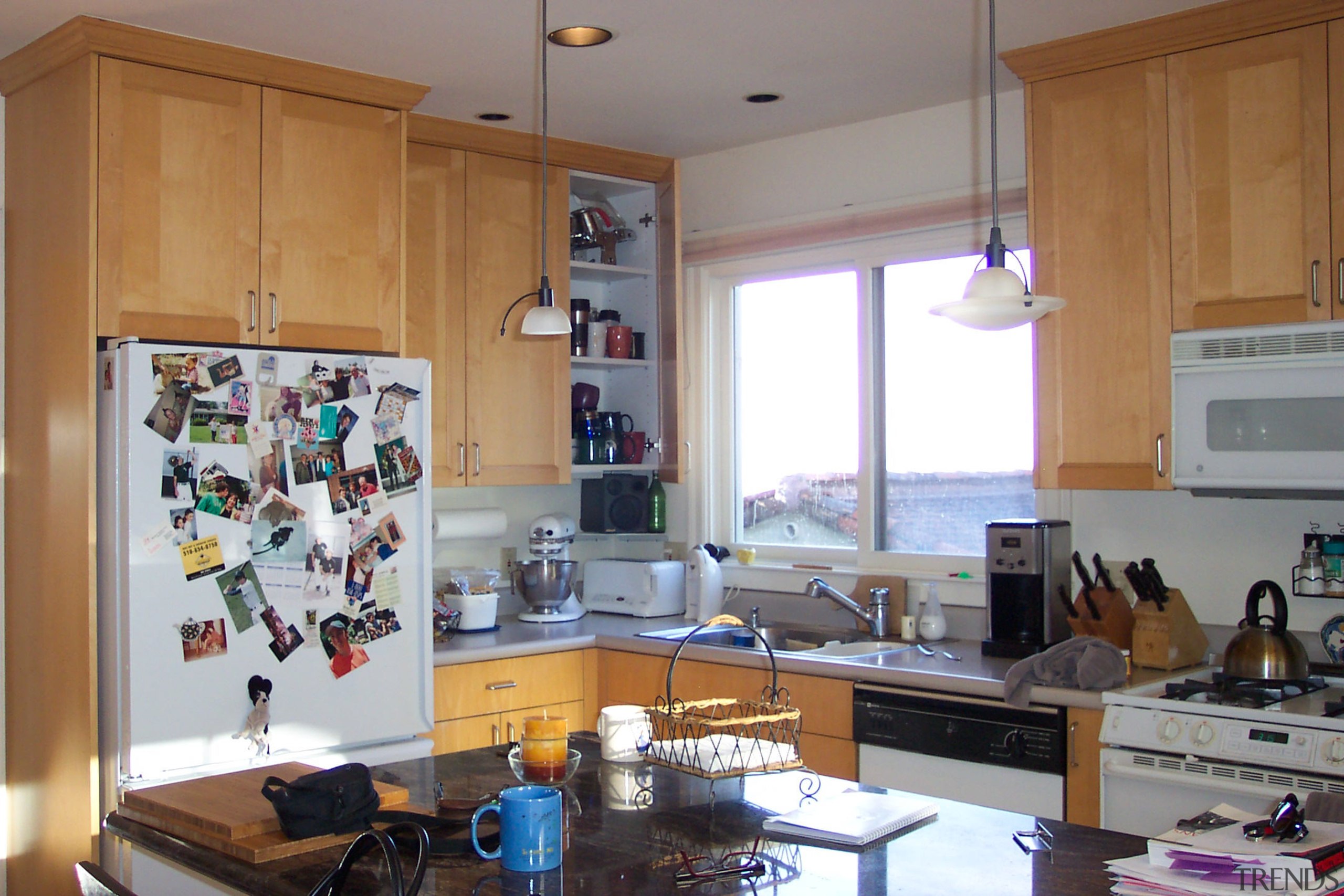 Appliances and cabinets in the original kitchen were cabinetry, countertop, home, interior design, kitchen, room, gray, brown