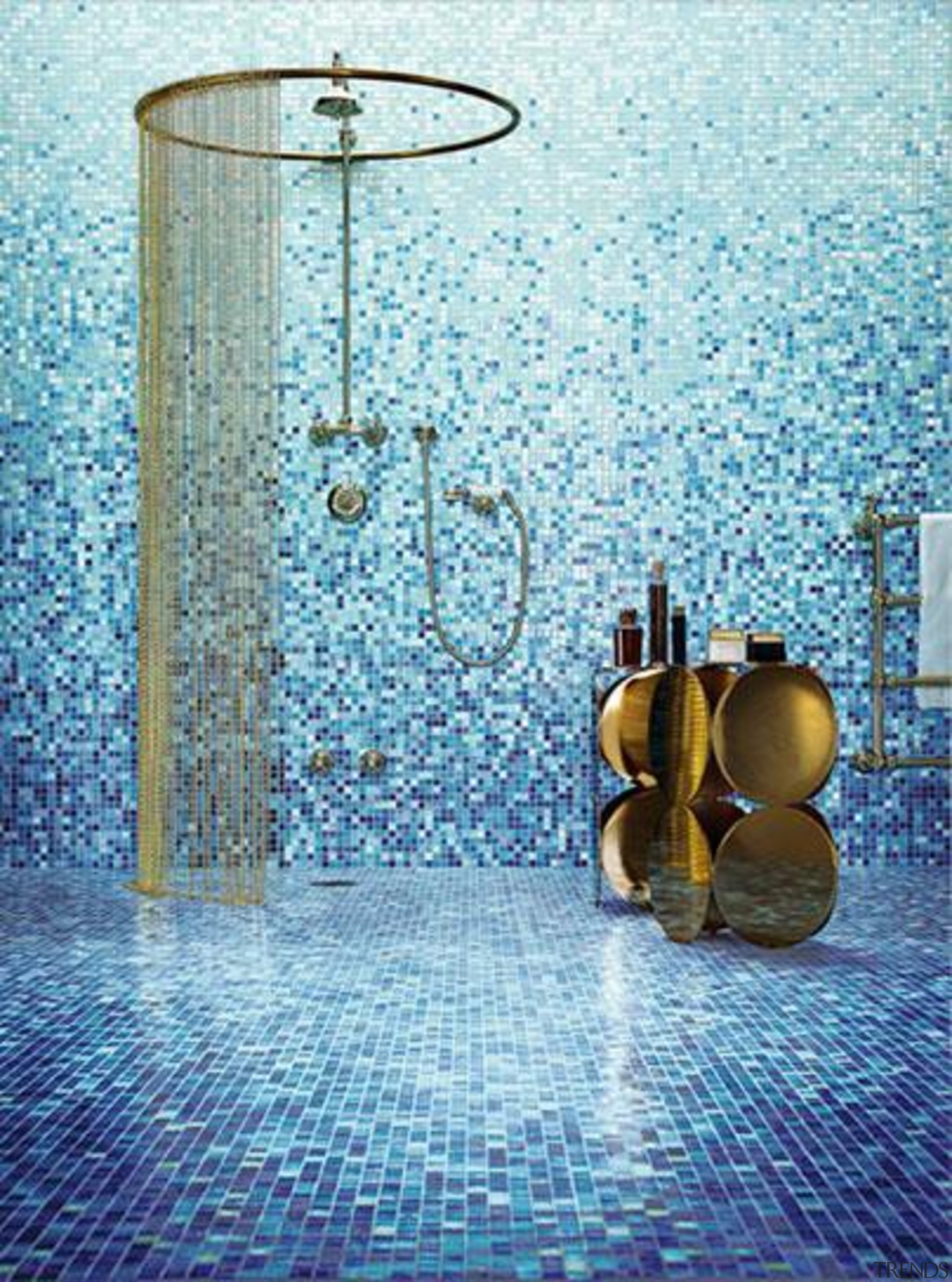 Gladiolo mosaic shower. - Bisazza Range - blue blue, flooring, glass, teal, white