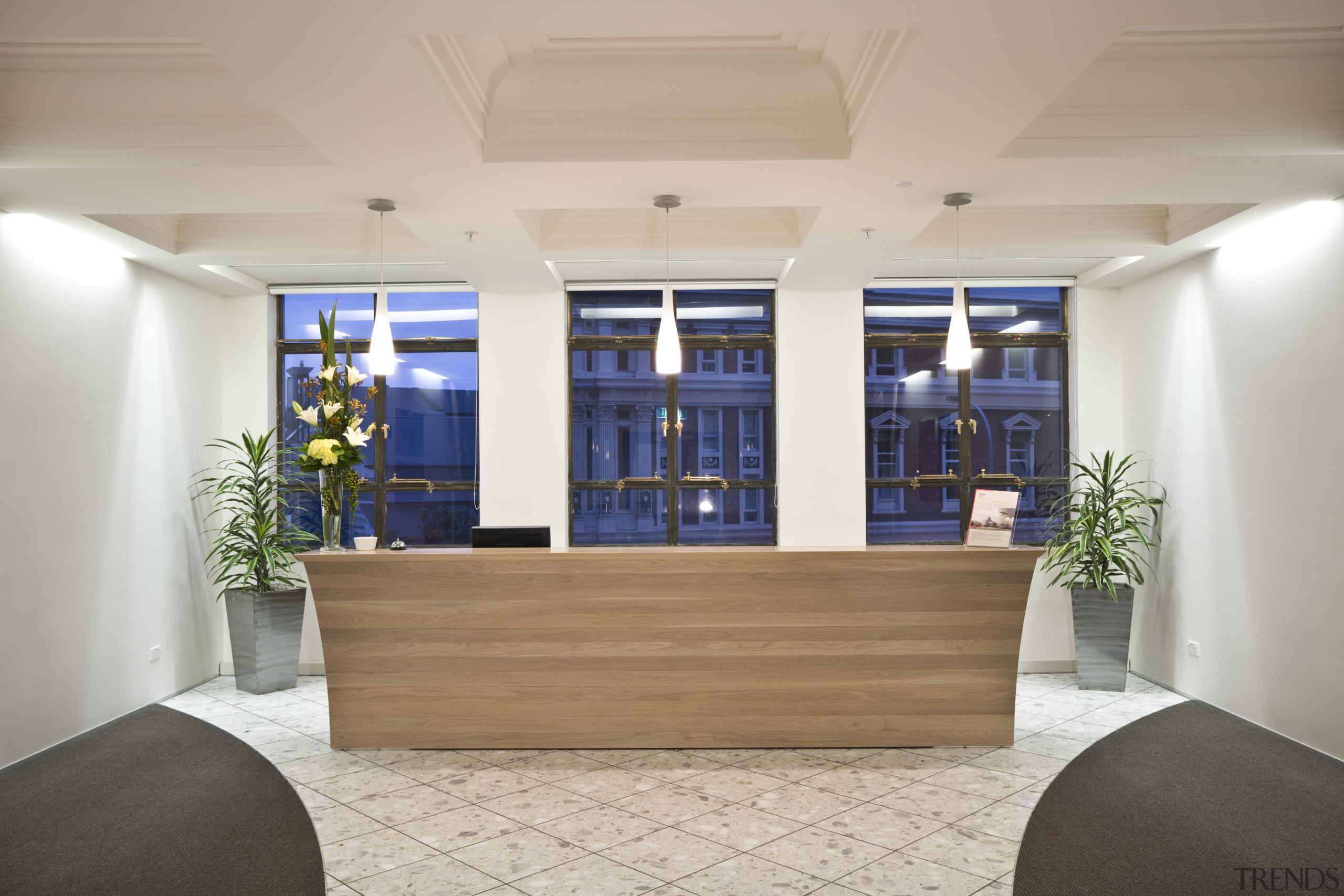 View of the main entrance area which features interior design, lobby, real estate, gray