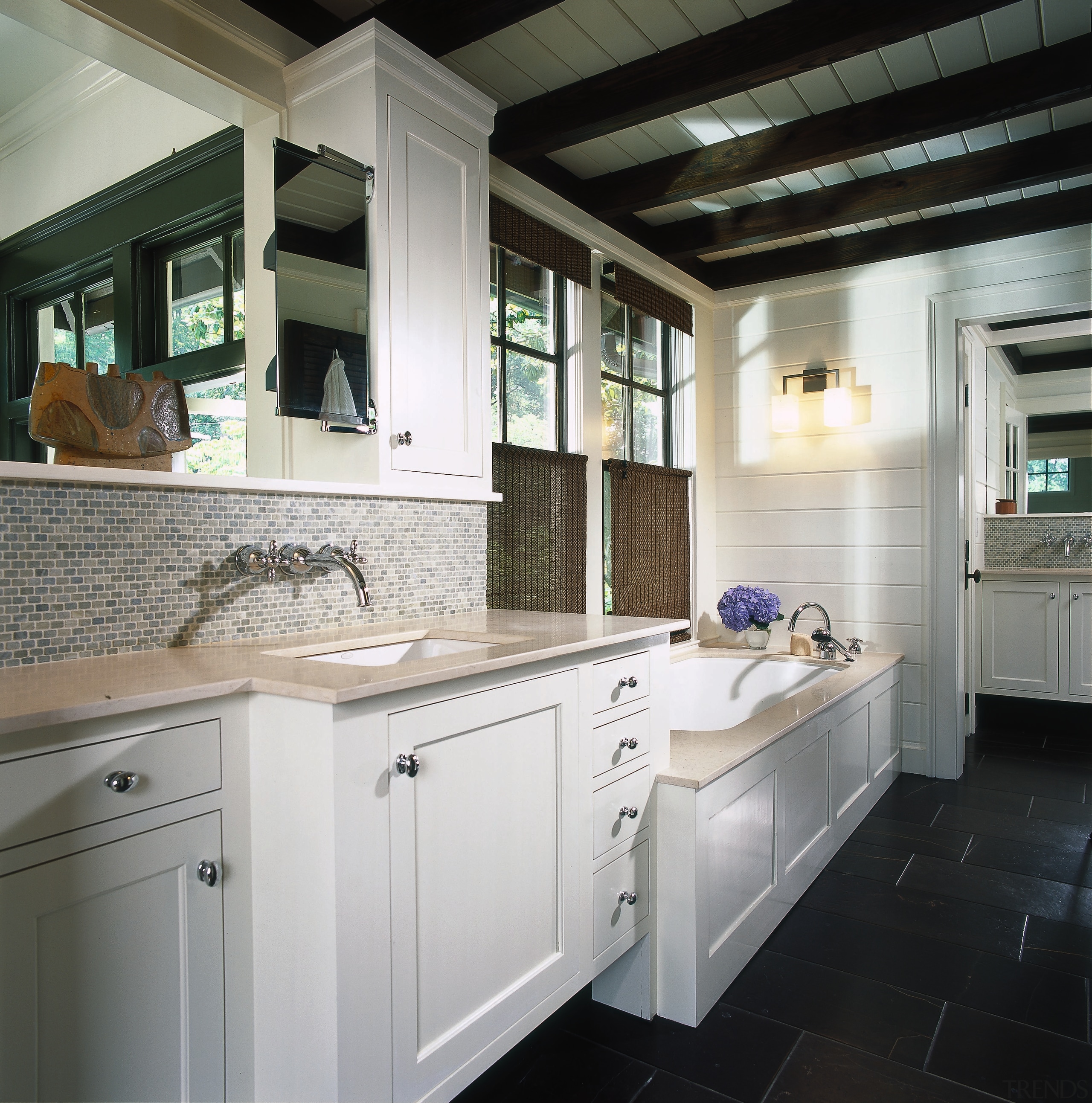 View of this bathroom - View of this cabinetry, countertop, cuisine classique, home, home appliance, interior design, kitchen, room, sink, window, gray, black