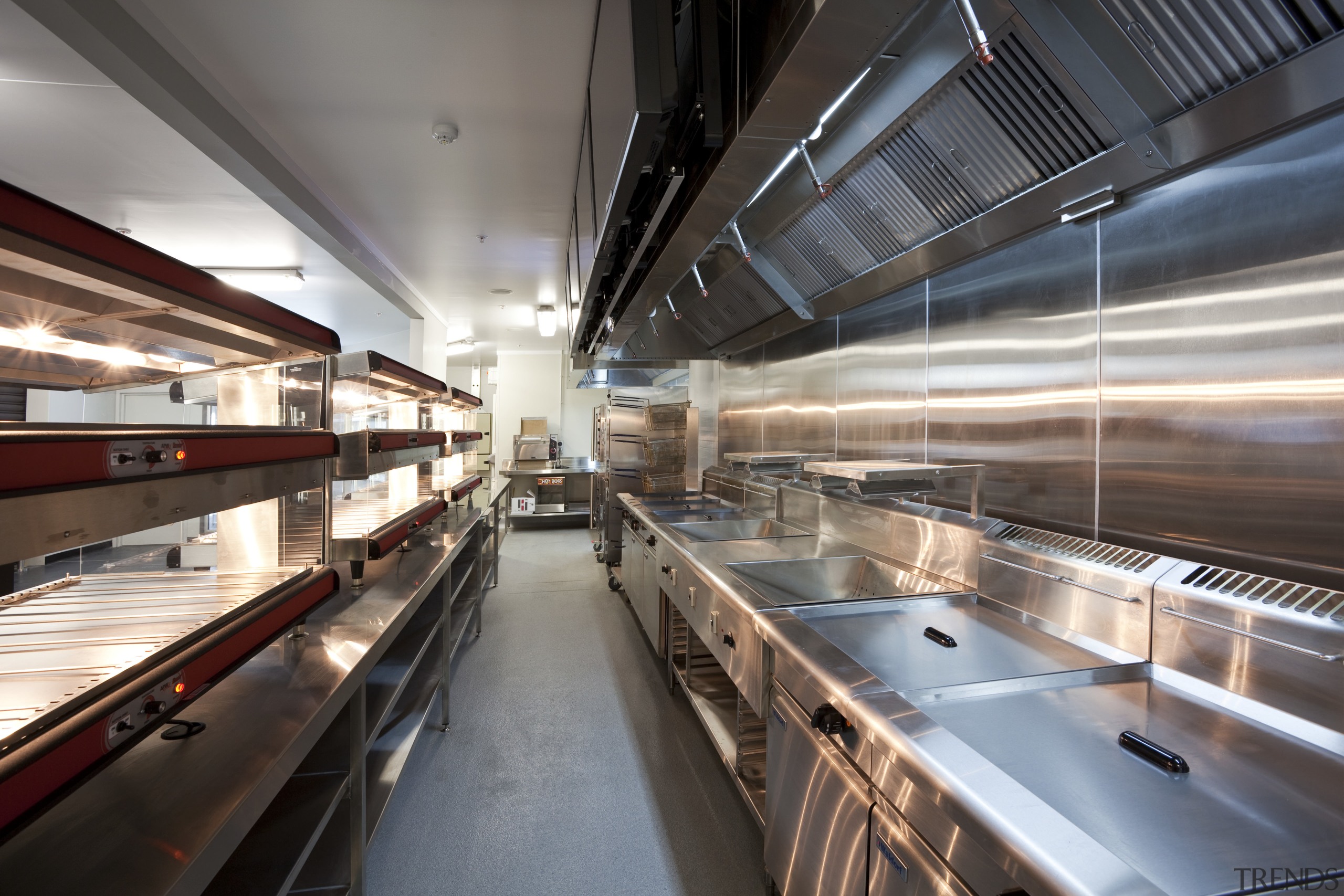 View of the front-of-house of a kitchen at gray, black