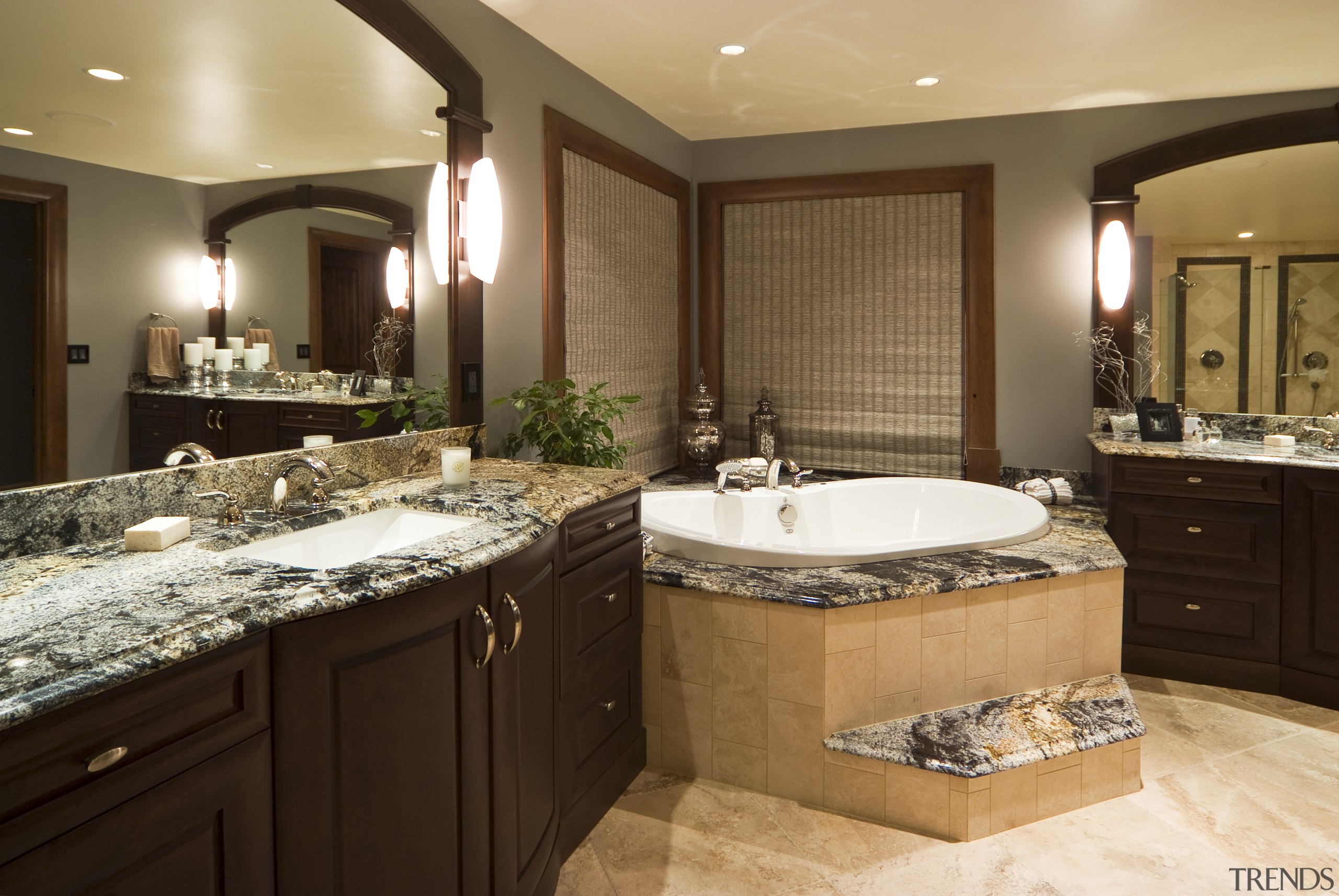 Image of the interior designed by Pacific Crest. bathroom, cabinetry, countertop, estate, home, interior design, room, brown