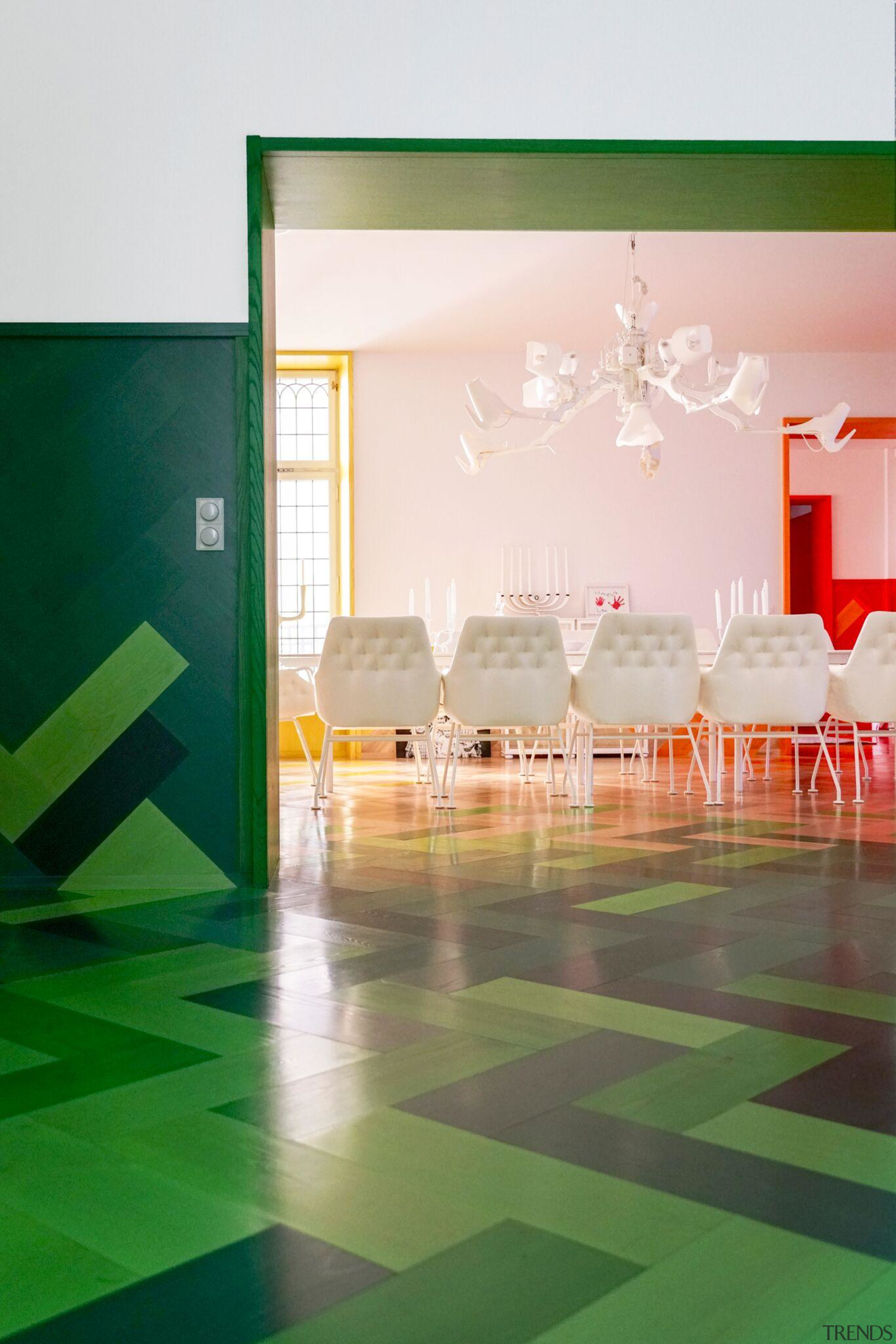 The architects were also requested to base their architecture, floor, flooring, grass, green, illustration, interior design, line, room, tile, white, green