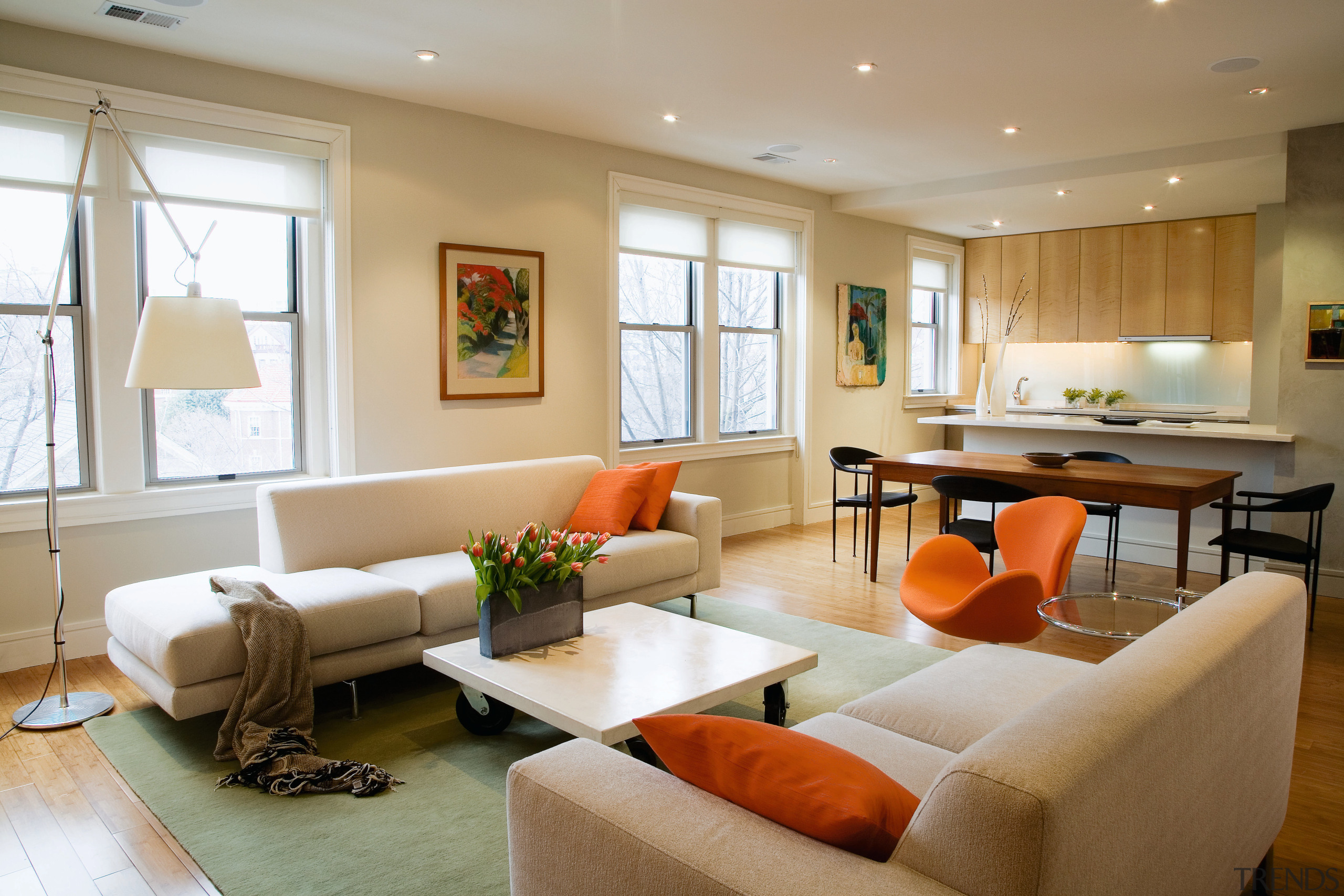 A view of the living area, wooden flooring ceiling, furniture, interior design, living room, real estate, room, brown