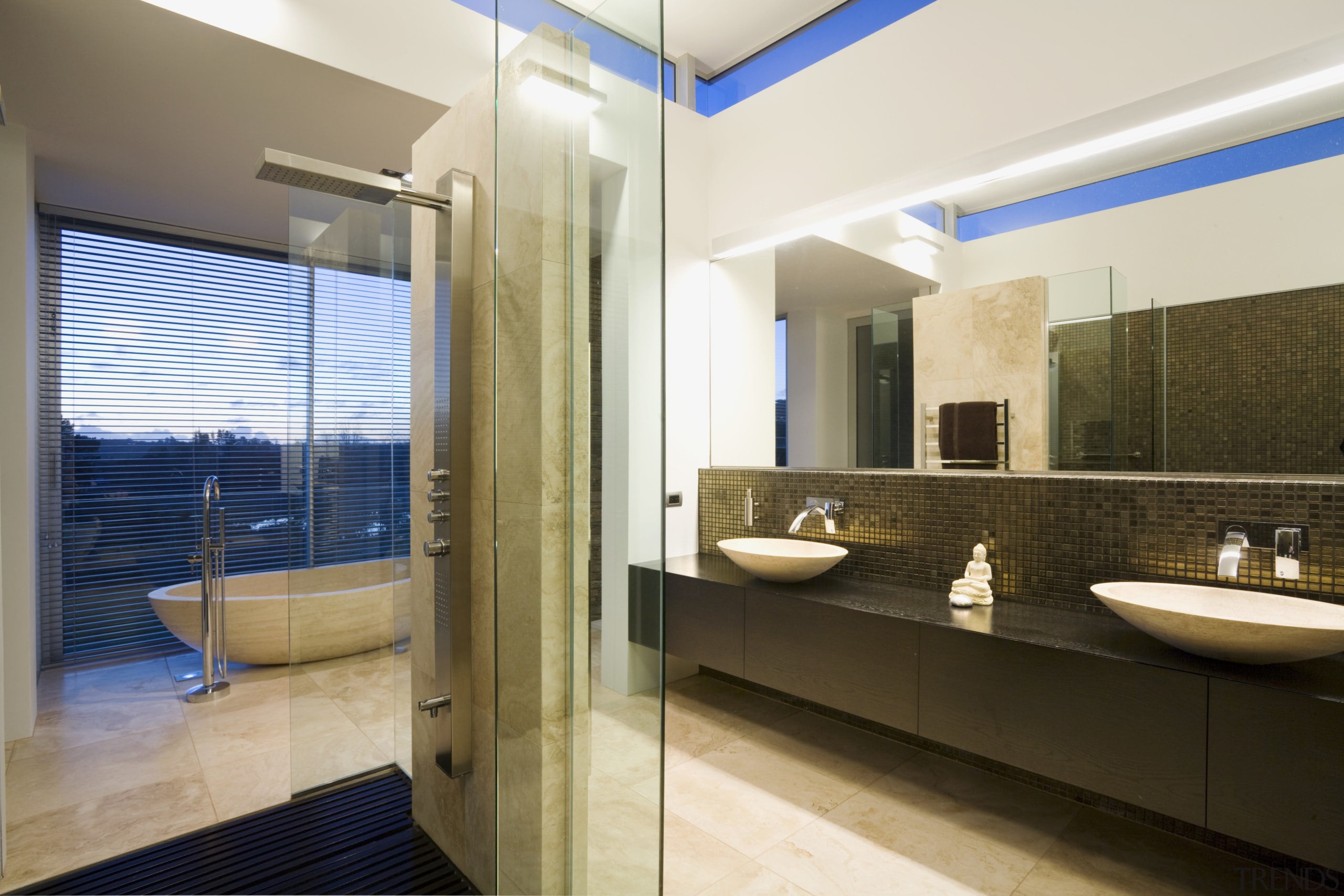 Image of master bathroom which has been designed architecture, bathroom, estate, interior design, property, real estate, room, brown, white