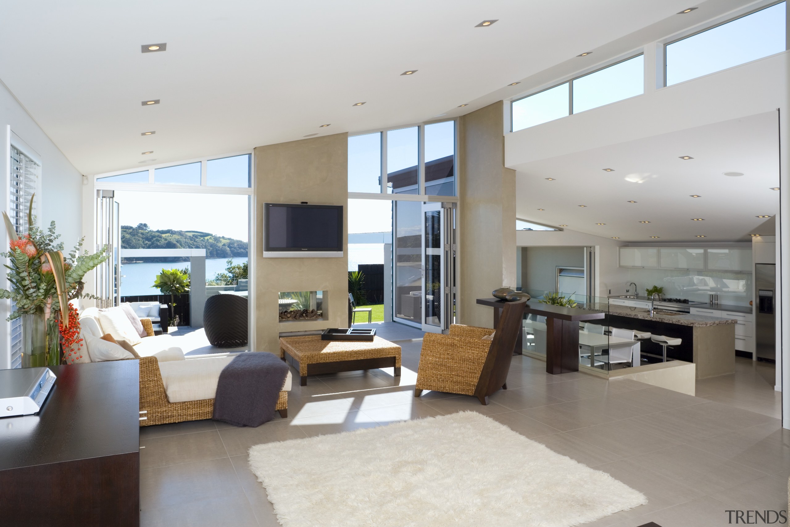 A view of the living area, tiled floors, apartment, architecture, ceiling, daylighting, house, interior design, living room, penthouse apartment, real estate, window, gray