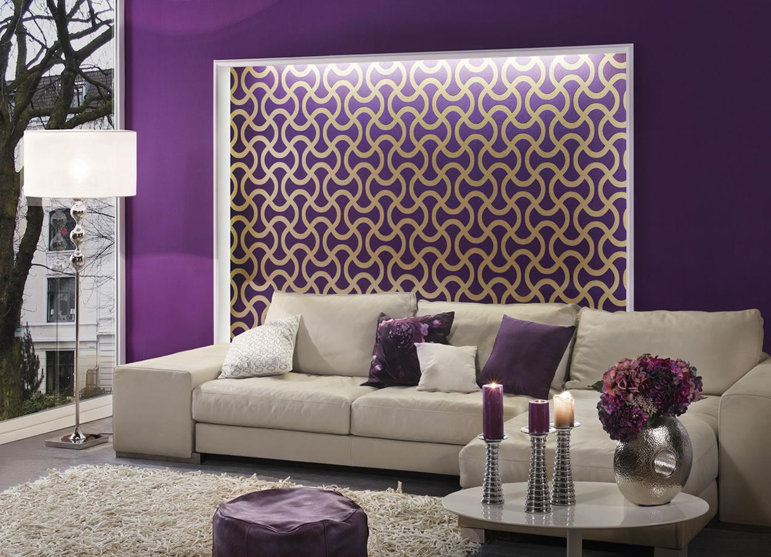 Flock III Range - Flock III Range - couch, furniture, home, interior design, living room, purple, room, sofa bed, wall, wallpaper, window covering, window treatment, gray, purple