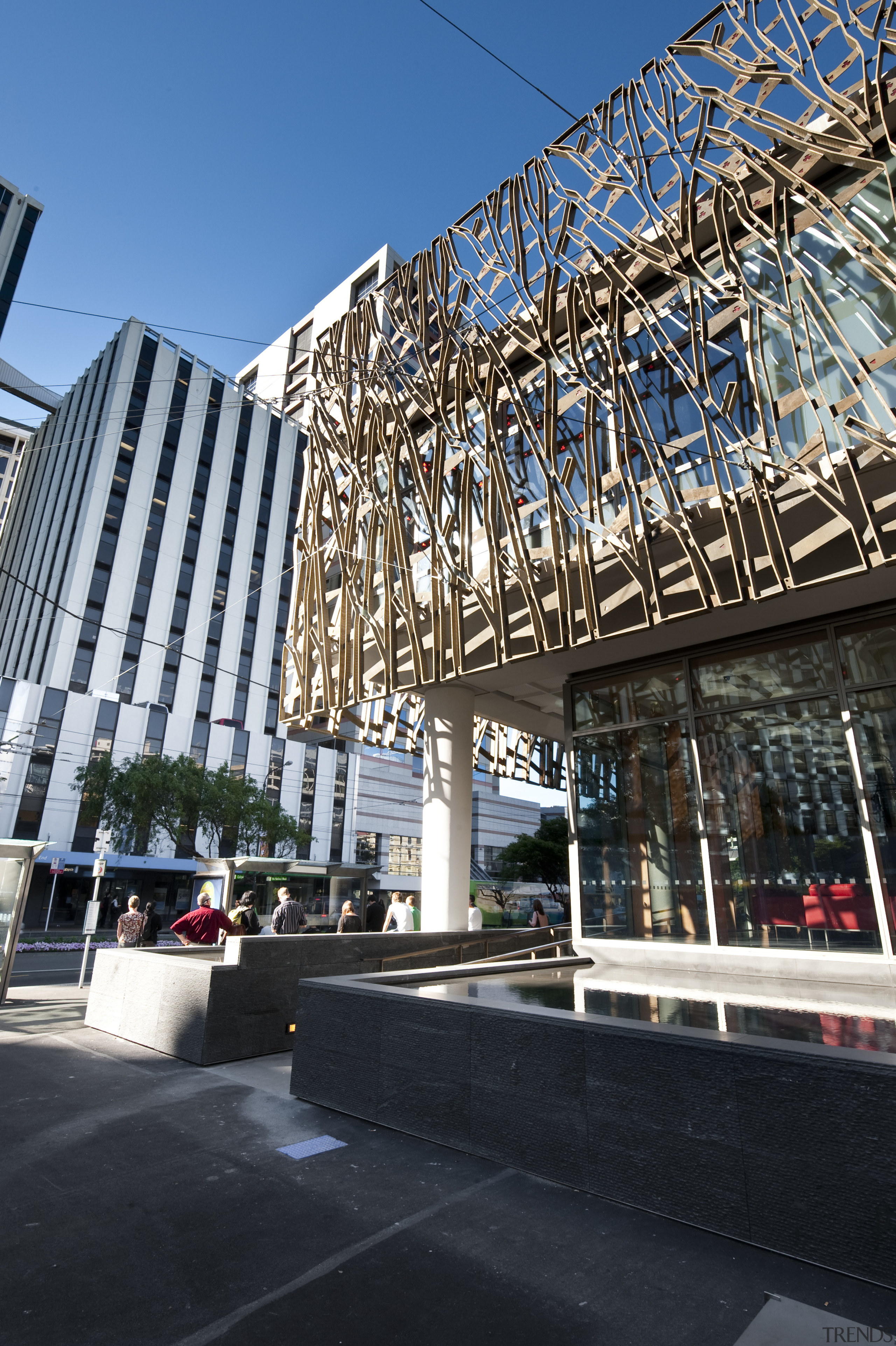 Exterior view of the Wellington Supreme Court which architecture, building, city, commercial building, condominium, corporate headquarters, daytime, downtown, facade, headquarters, landmark, metropolis, metropolitan area, mixed use, neighbourhood, plaza, residential area, sky, skyscraper, structure, urban area, black