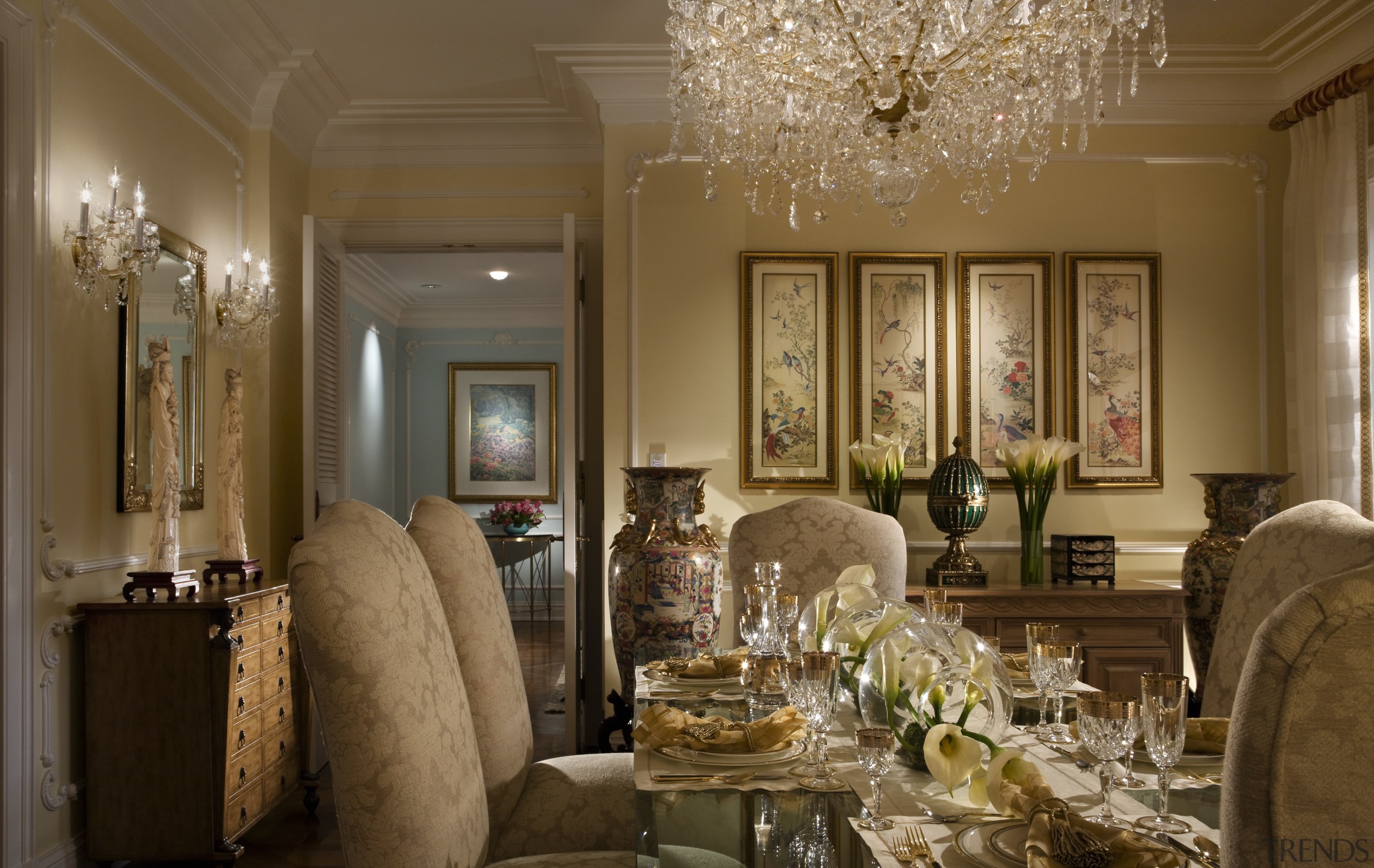 View of dining area featuring dining furniture and ceiling, dining room, estate, home, interior design, living room, room, window, brown