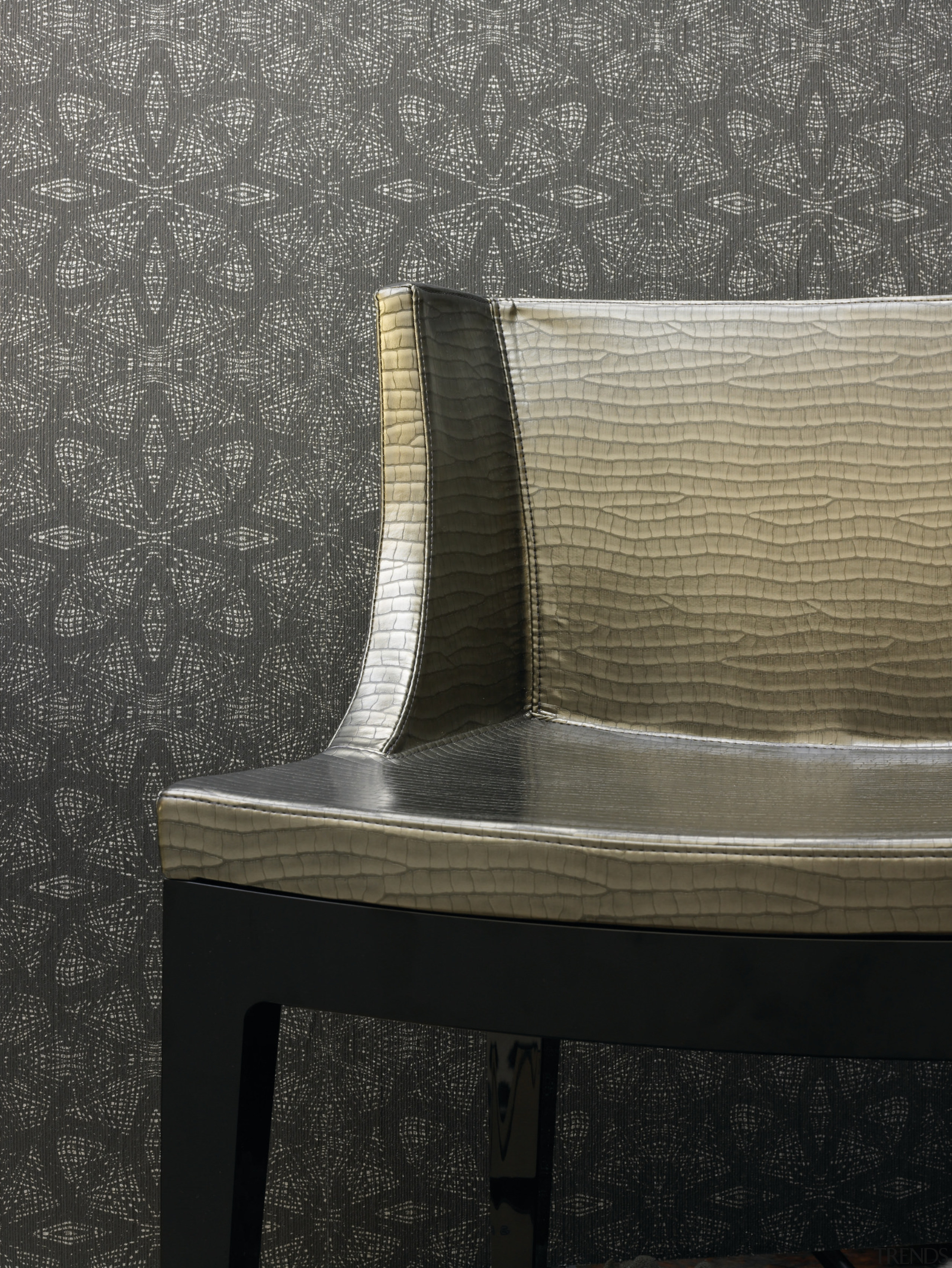 Visions Saphyr Trelise is a bold floral, and chair, floor, furniture, wall, wood, black, gray