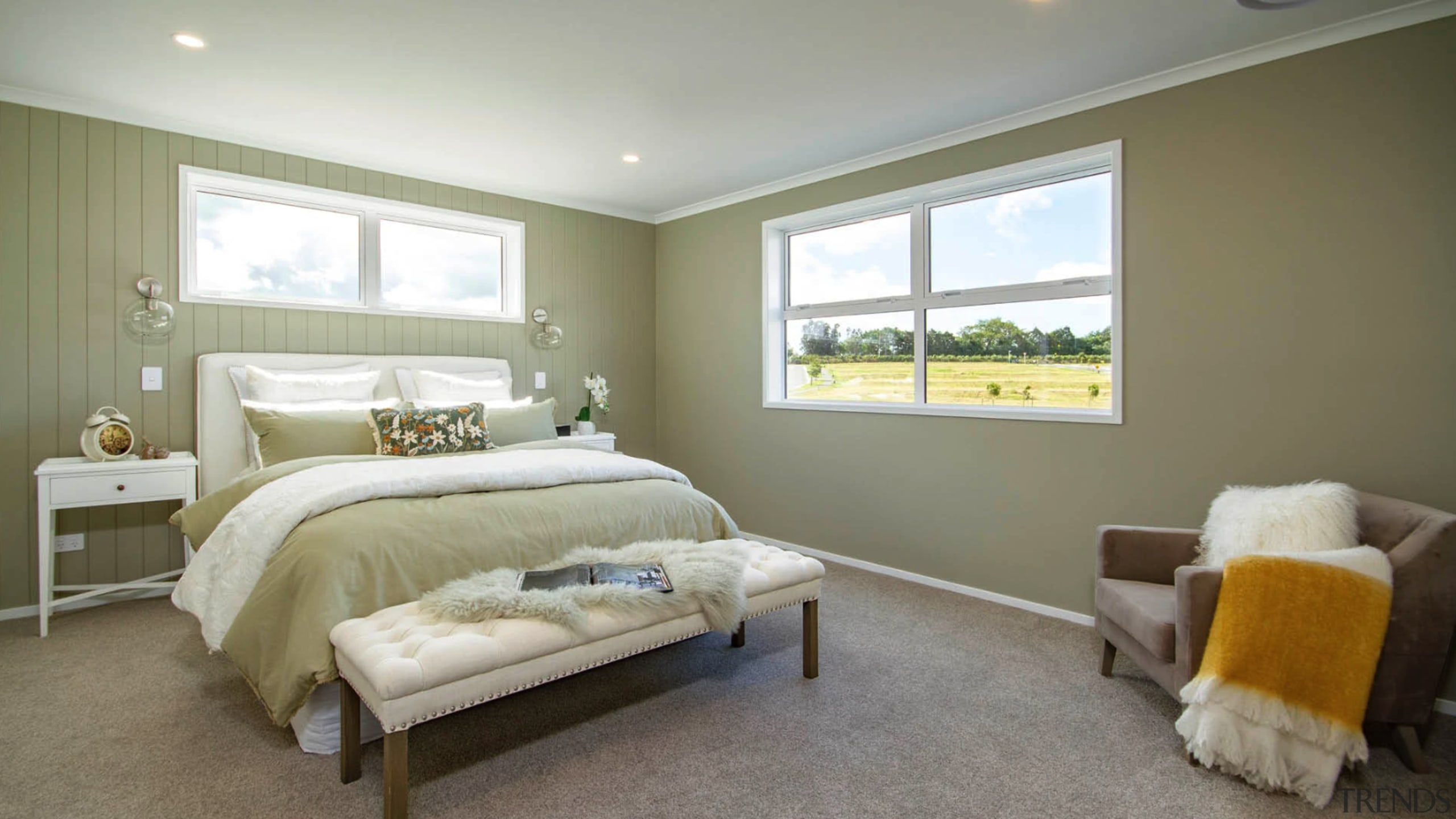 The generous and private upstairs master bedroom is 