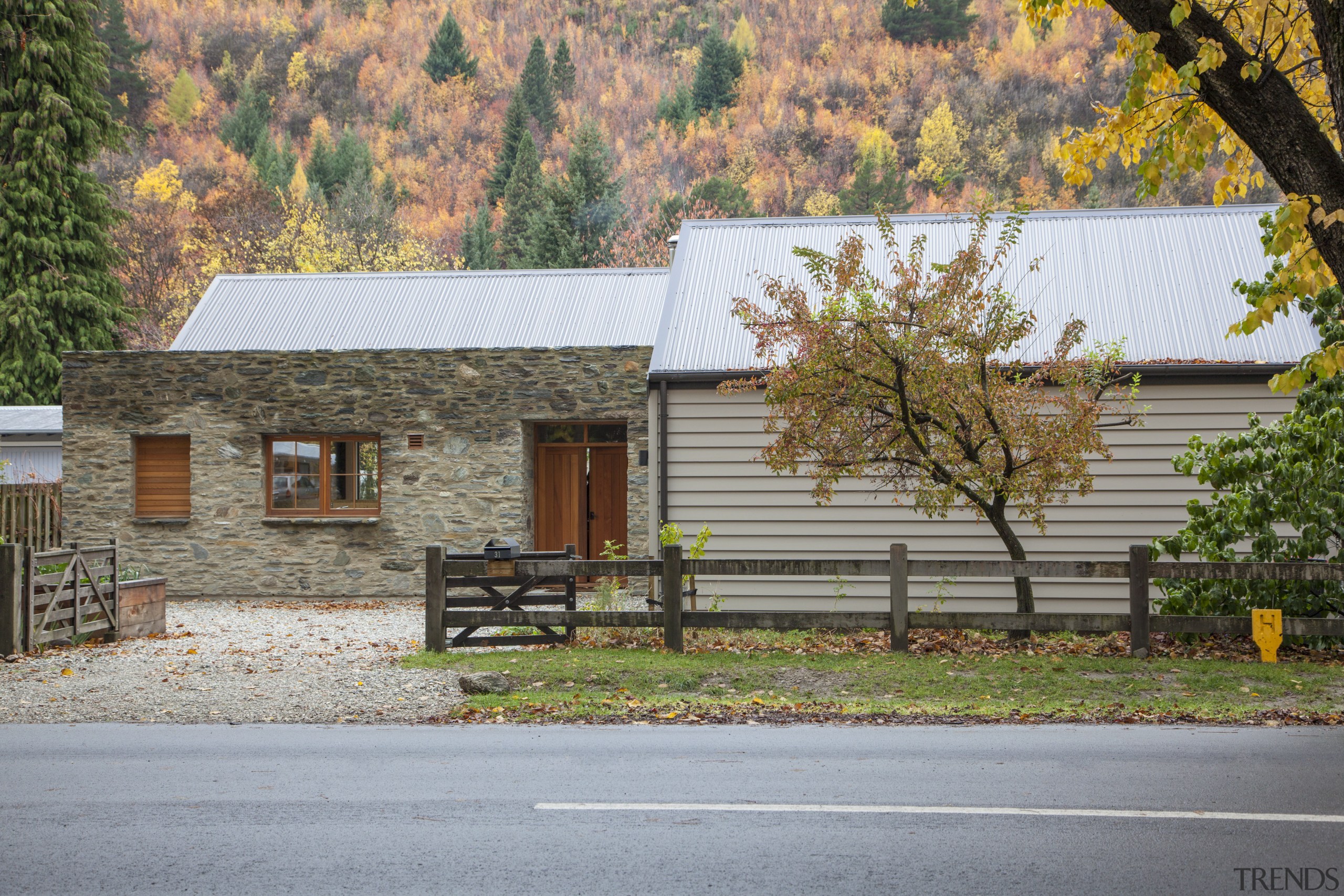 Traditional materials meet contemporary design  this new cottage, facade, farmhouse, home, house, log cabin, plant, property, real estate, residential area, tree, gray